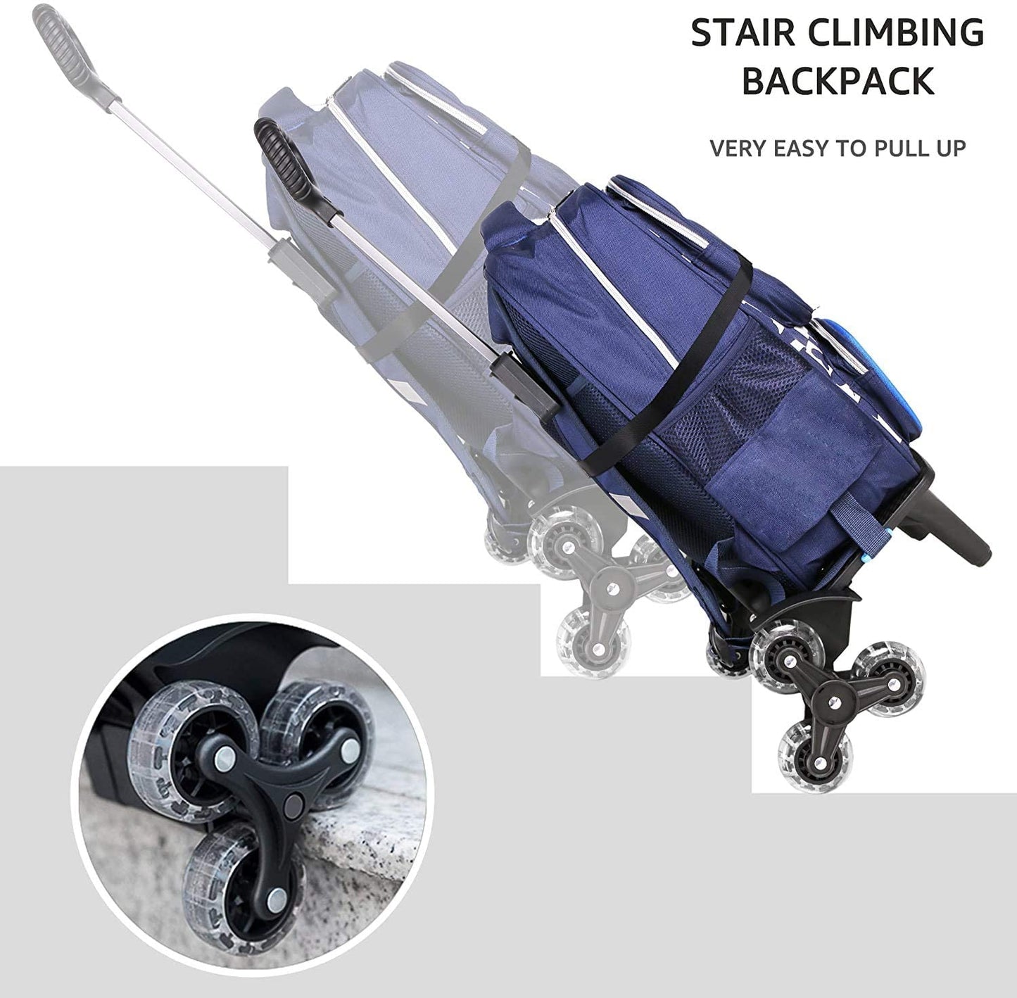 Backpack Trolley, Wheeled Trolley Aluminium Alloy Foldable Hand Cart with Border Base 6 Wheels Rolling Luggage Carts for Kids Teens Adult School Travel (6 Wheels with Edge Guard)