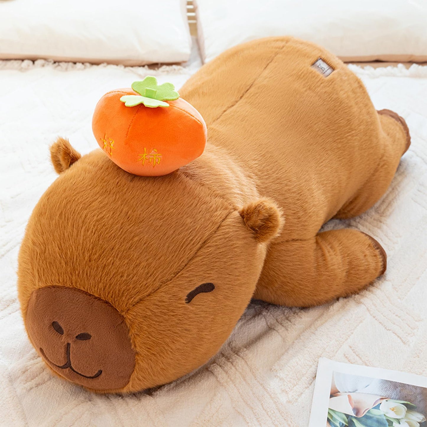 PEACH CAT Persimmon Capybara Plush 23.6" Long Capibara Stuffed Animal Cute Plushies Toys Gifts for Kids Brown