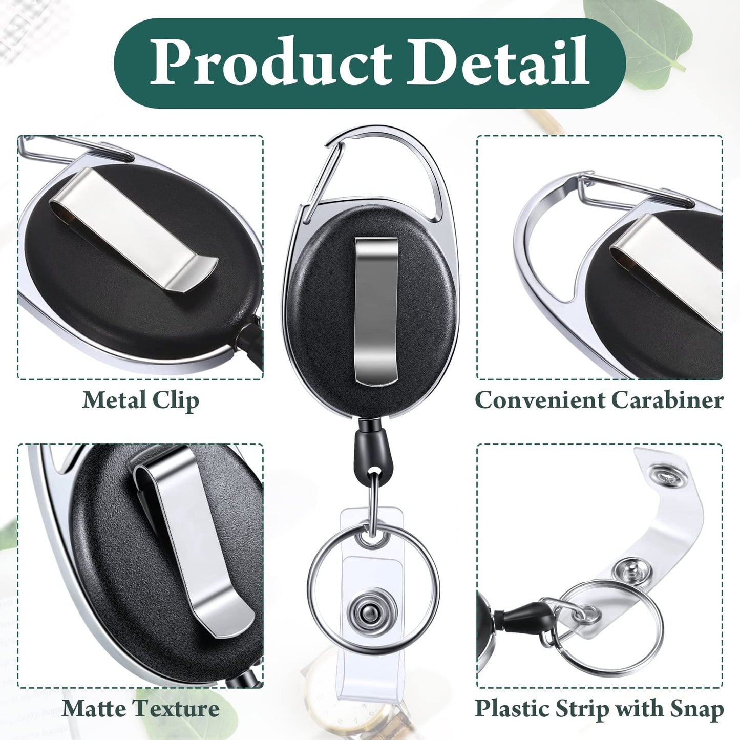 Honoson Heavy Duty Retractable Badge Reels Batch Holder Name ID Badge Clips Keychain Badge Holder Key Card Retractable Holder Reel Clip for Office Worker Doctor Nurse (Black,50 Pcs)