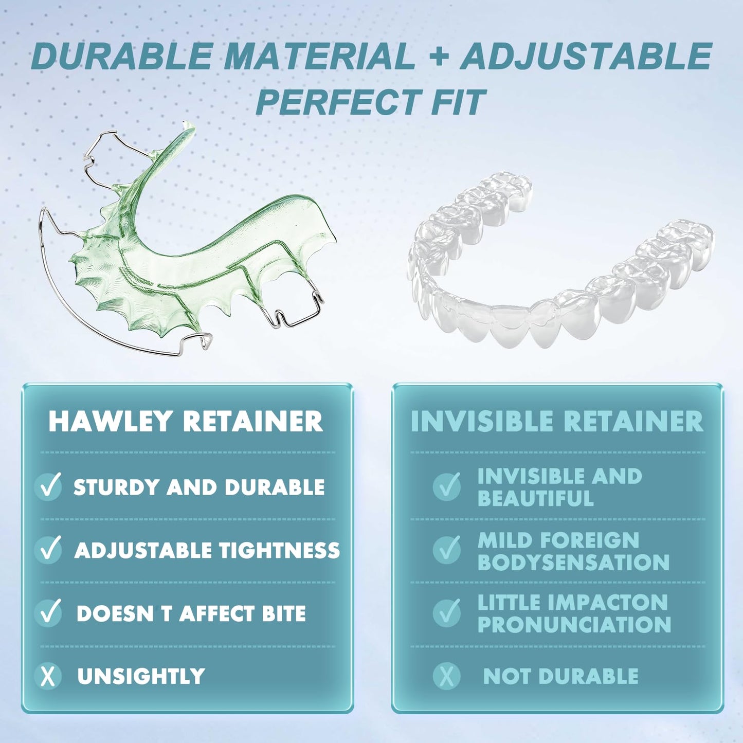 Hawley Dental Retainers, Custom Guard for Upper and Lower Teeth (Green)