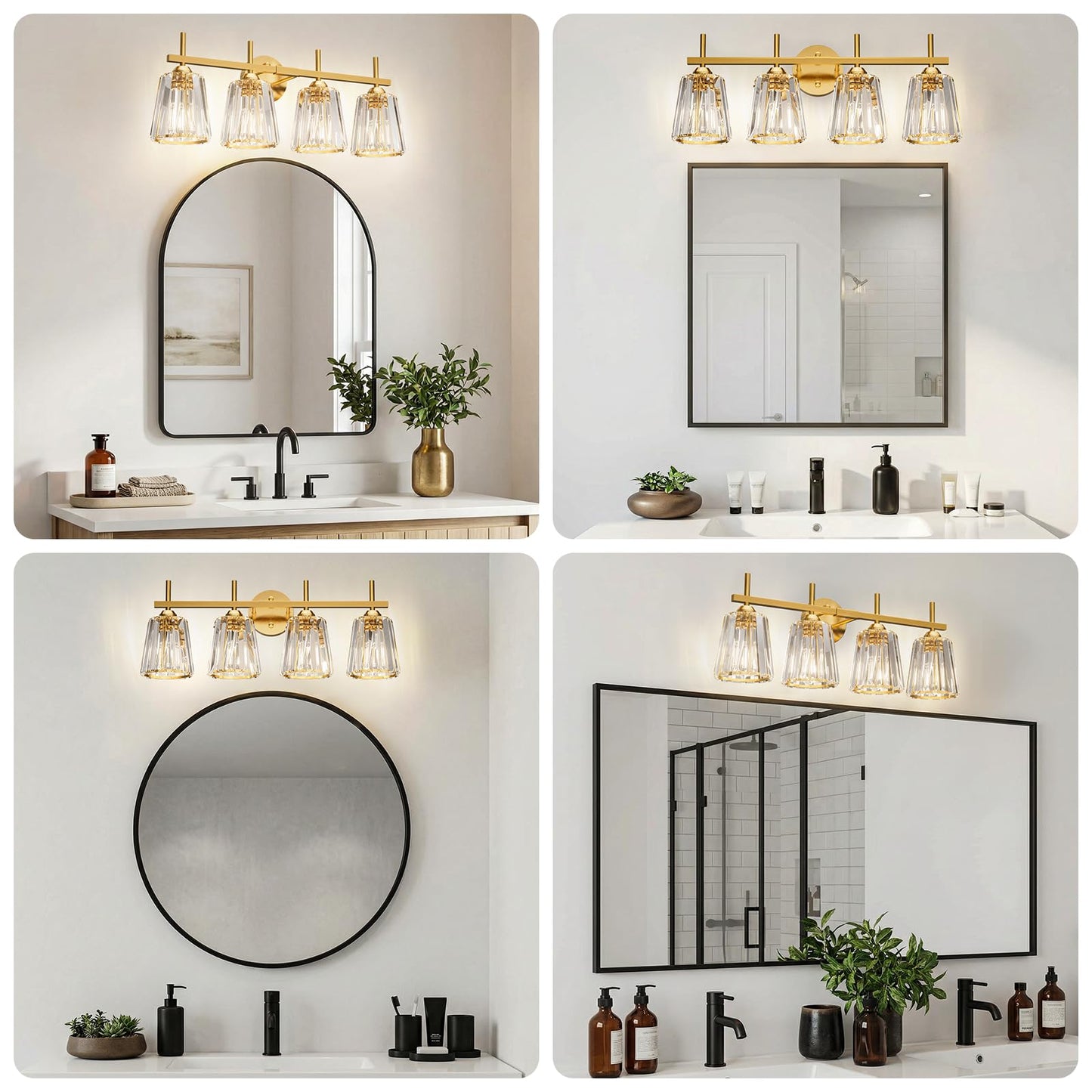 KernLite Crystal Bathroom Light Fixtures Over Mirror, Gold 4-Light Bathroom Vanity Lights Over Mirror Modern Wall Lighting Sconces with Ceramic E26 Base (Bulbs Not Include)