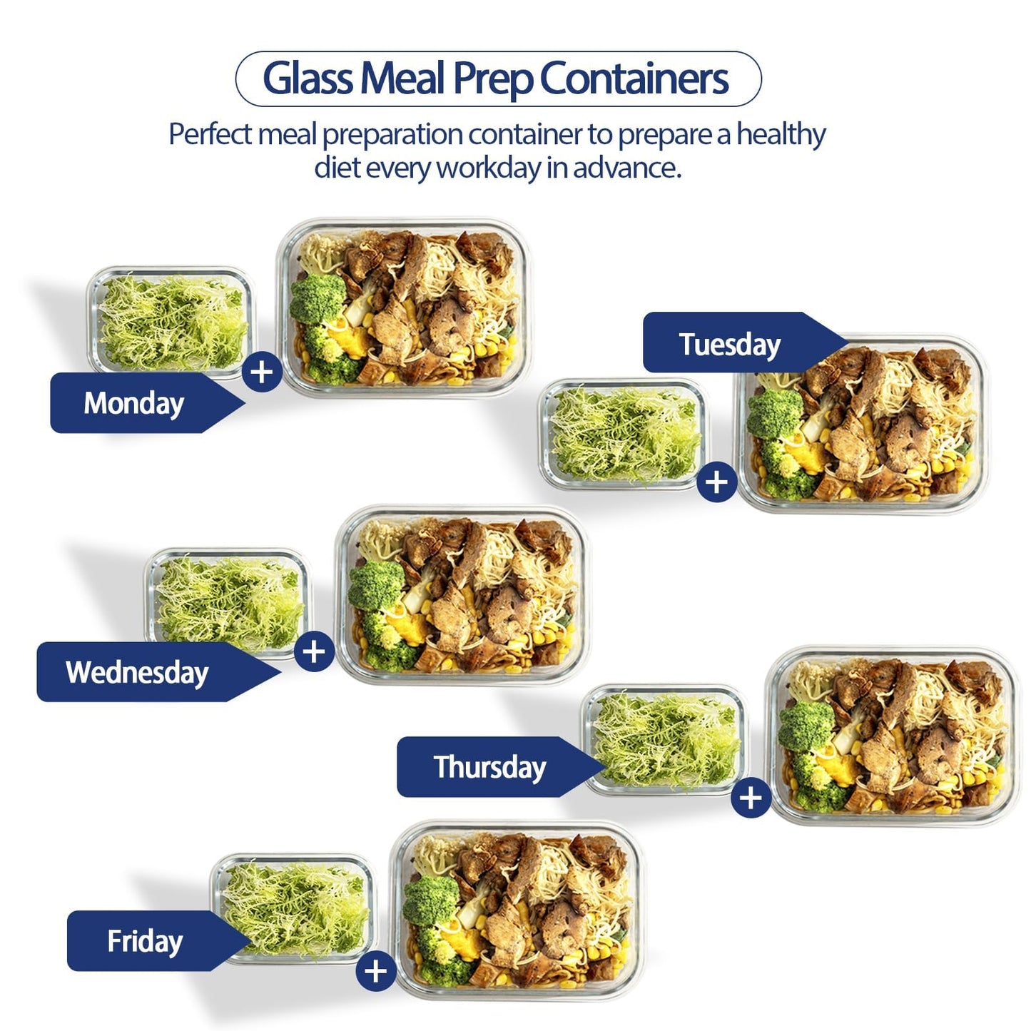 Coccot Glass Food Storage Containers with Lids Airtight, 10 Pack Meal Prep Containers, Bpa-free Lid Glass Lunch Box