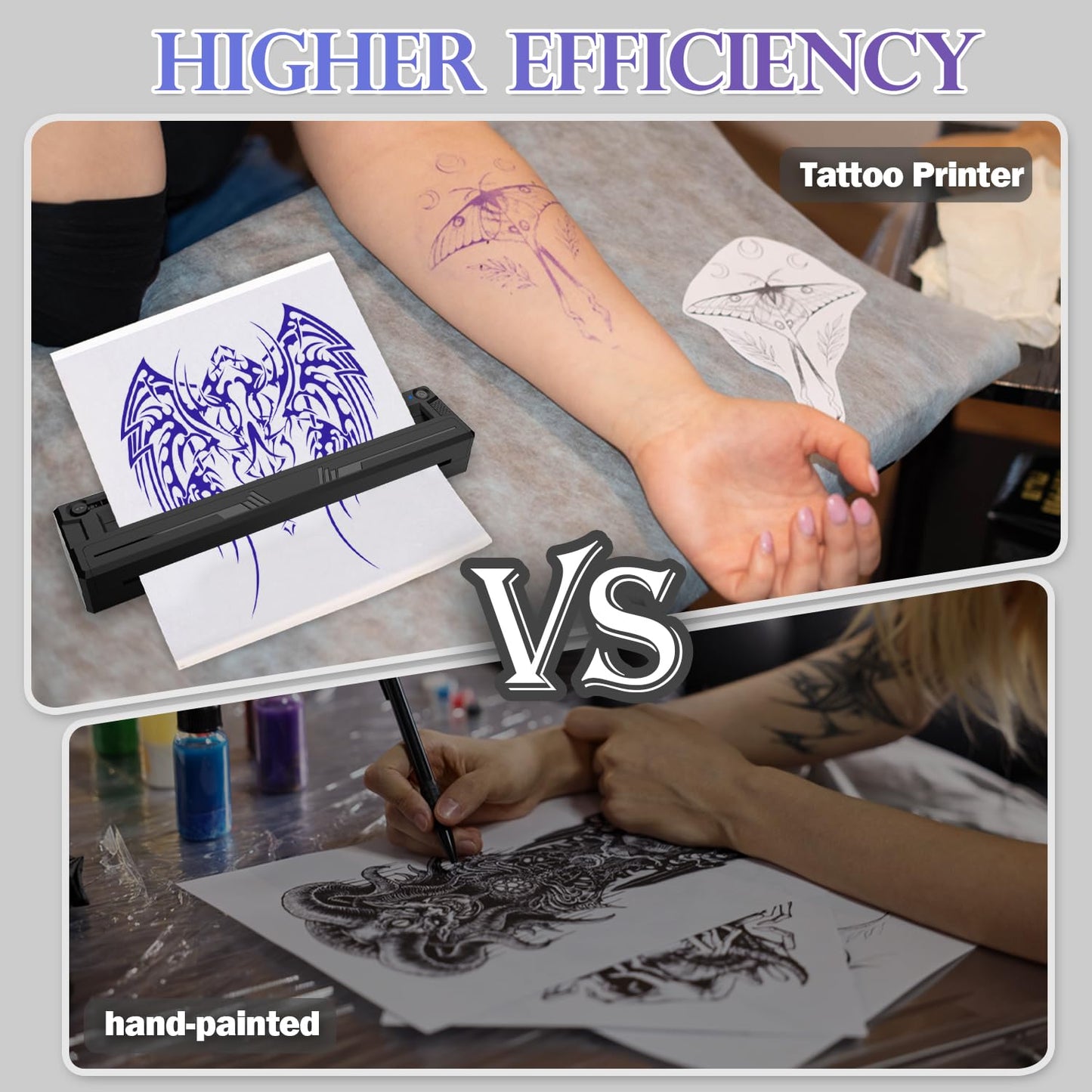Sacnahe Wireless Tattoo Stencil Printer, Portable Bluetooth Thermal Tattoo Printer with App Custom-Size≤ A4, Print Realistic Portraits, 10 Transfer Papers, Works for Phone/Tablet/PC (Black)