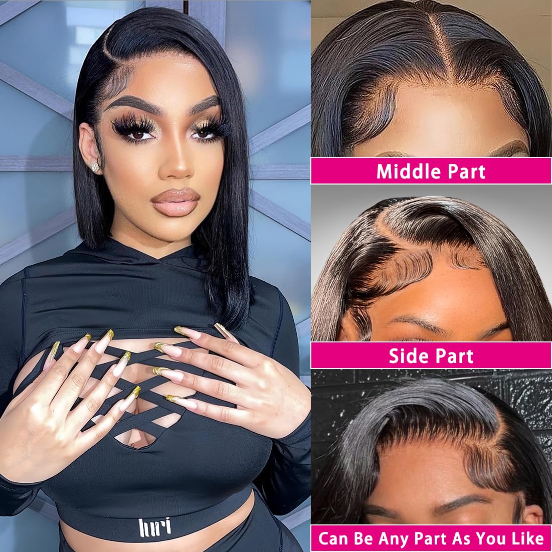 Shesbeauty Bob Wig Human Hair Glueless Wigs Human Hair Pre Plucked 14 Inch Straight Lace Front Wigs Human Hair Bob HD 13x4 Lace Front Wigs Human Hair Bob Wigs for Black Women 180% Density Bob Wig