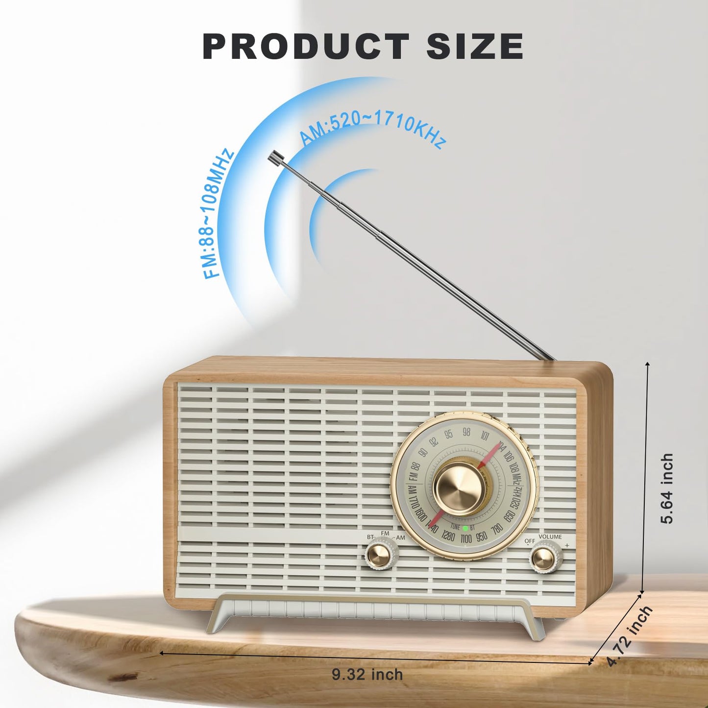 YOWGUIF AM FM Radio Classic Retro Wood Table Radio Bluetooth Speakers Radios Plug-in Wall with Rotary Knob Great for Home, Office
