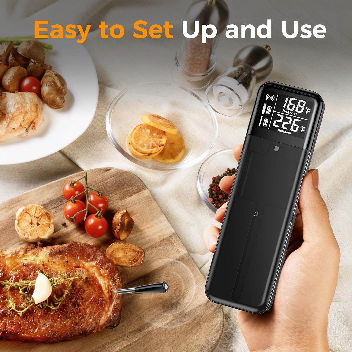 Smart Wireless Meat Thermometer,Digital Cooking Thermometer with Dual High-Accuracy Sensors, 2 Pack Ceramic Heat-Resistant Probe, Instant Read LCD & App Control for Kitchen,BBQ,Oven,Grill,Air Fryer