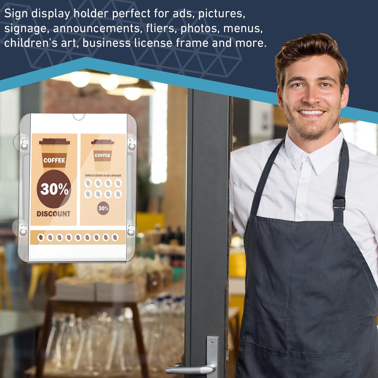 Handepo 8 Pack Acrylic Window Sign Holder 8.5 x 11 Inch with 4 Suction Cups Clear Frames Glass Door Mount Wall Signage for Office Restaurant Store Menu Display Home Notices (Classic style)