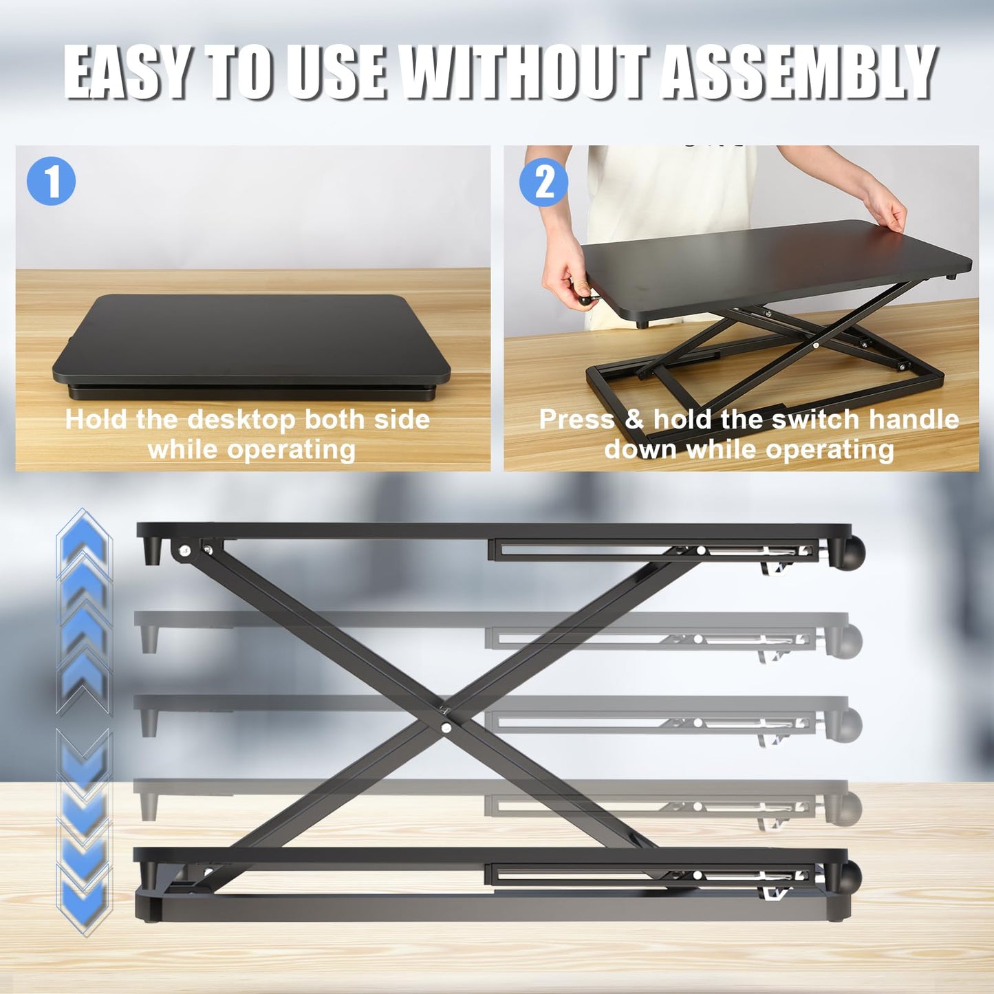 ESpefy Keyboard Riser for Desk- 23.6’‘ Height Adjustable Standing Desk Converter, Table Lifter for Standing, Keyboard and Mouse Riser for Ergonomic Sit Stand Workstations, 6 Height Levels