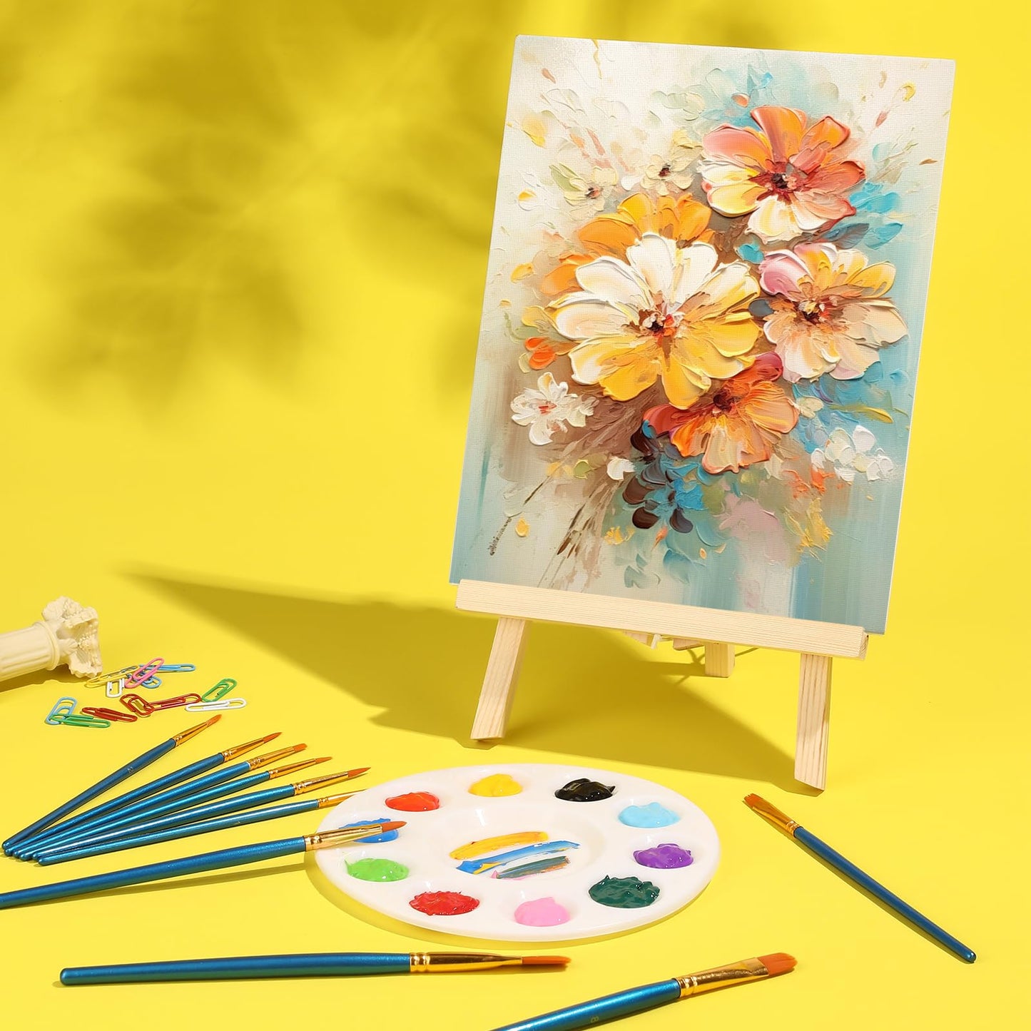 AROIC 208 Pack Easel and Canvas Sets with 16 Wood Easels,160 Brushes,16 Canvas and 16 Palette, Painting Set, Tabletop Easel, Art Easels, Painting Supplies for Kids & Adults to Paint Party