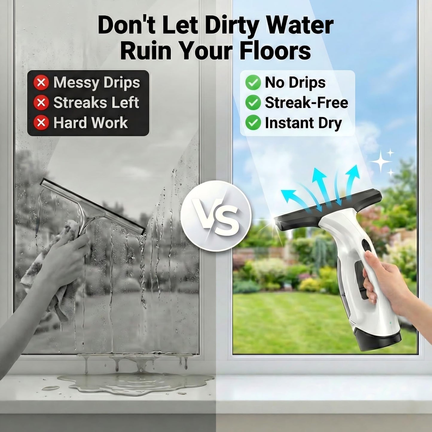 Electric Window Vacuum Squeegee, 2200mAh & 2000Pa Cordless Window Cleaner Tool with 150ml Water Collection Tank, Window Cleaning Kit for Shower Glass, Car, Door, Mirror, Home