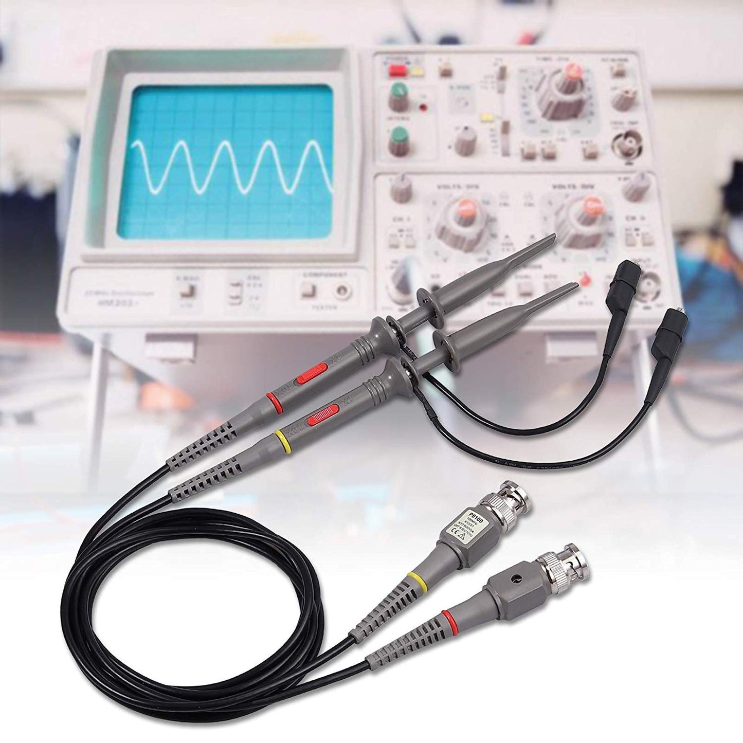Universal Oscilloscope Probe with Accessories Kit 100MHz Oscilloscope Clip Probes with BNC to Minigrabber Test Lead Kit