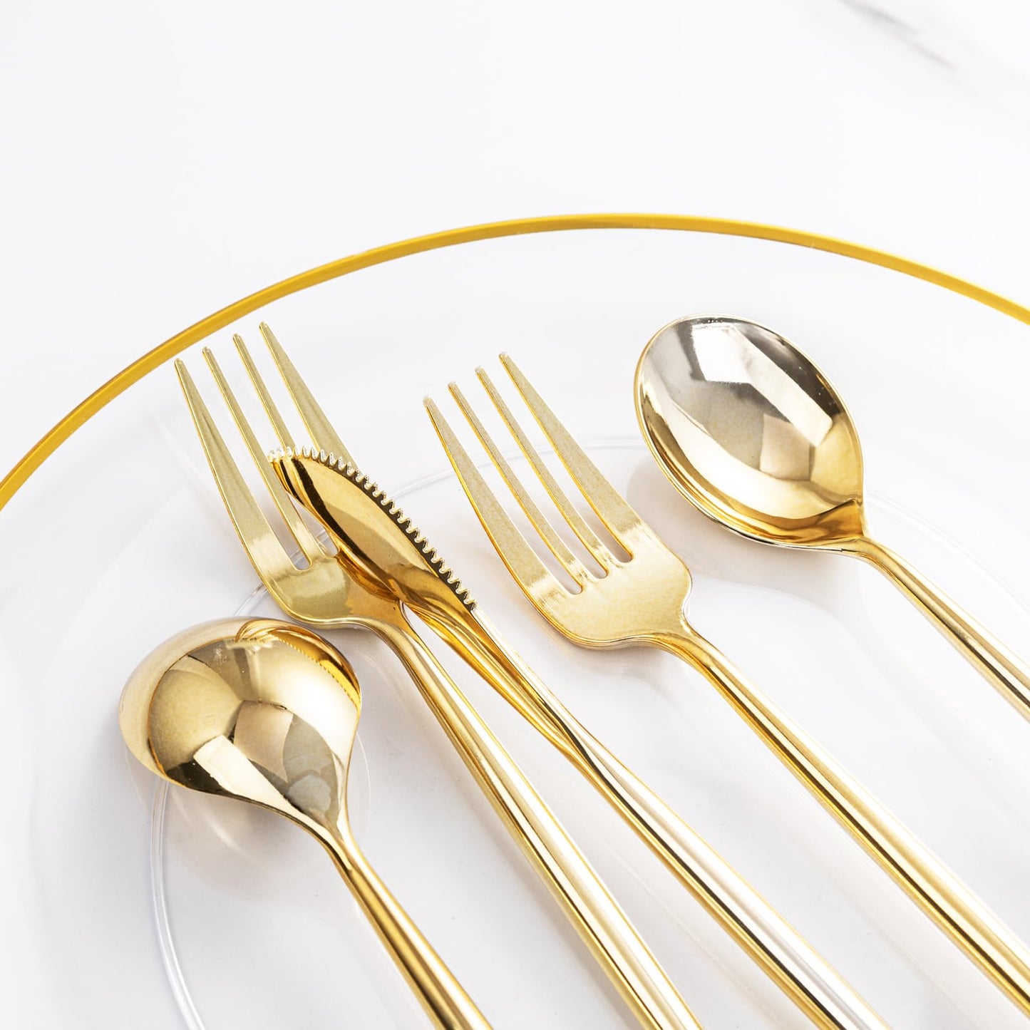 LIYH 360 Pcs Gold Plastic Silverware - Elegant Gold Silverware Disposable Utensils Set for Weddings,Parties & Events - Includes Forks,Spoons,Knives,Cutlery Tableware