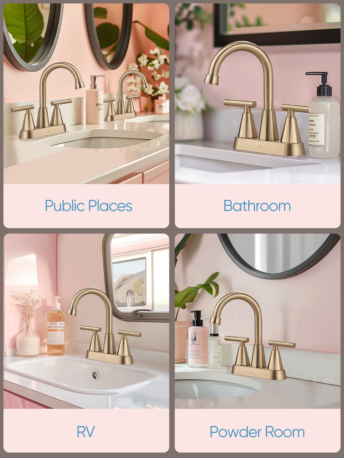 Cobbe Brushed Gold Bathroom Faucets, 4-Inch Bathroom Sink Faucet, 2 Handle Sink Faucet with Pop Up Drain and Water Supply Lines, Gold