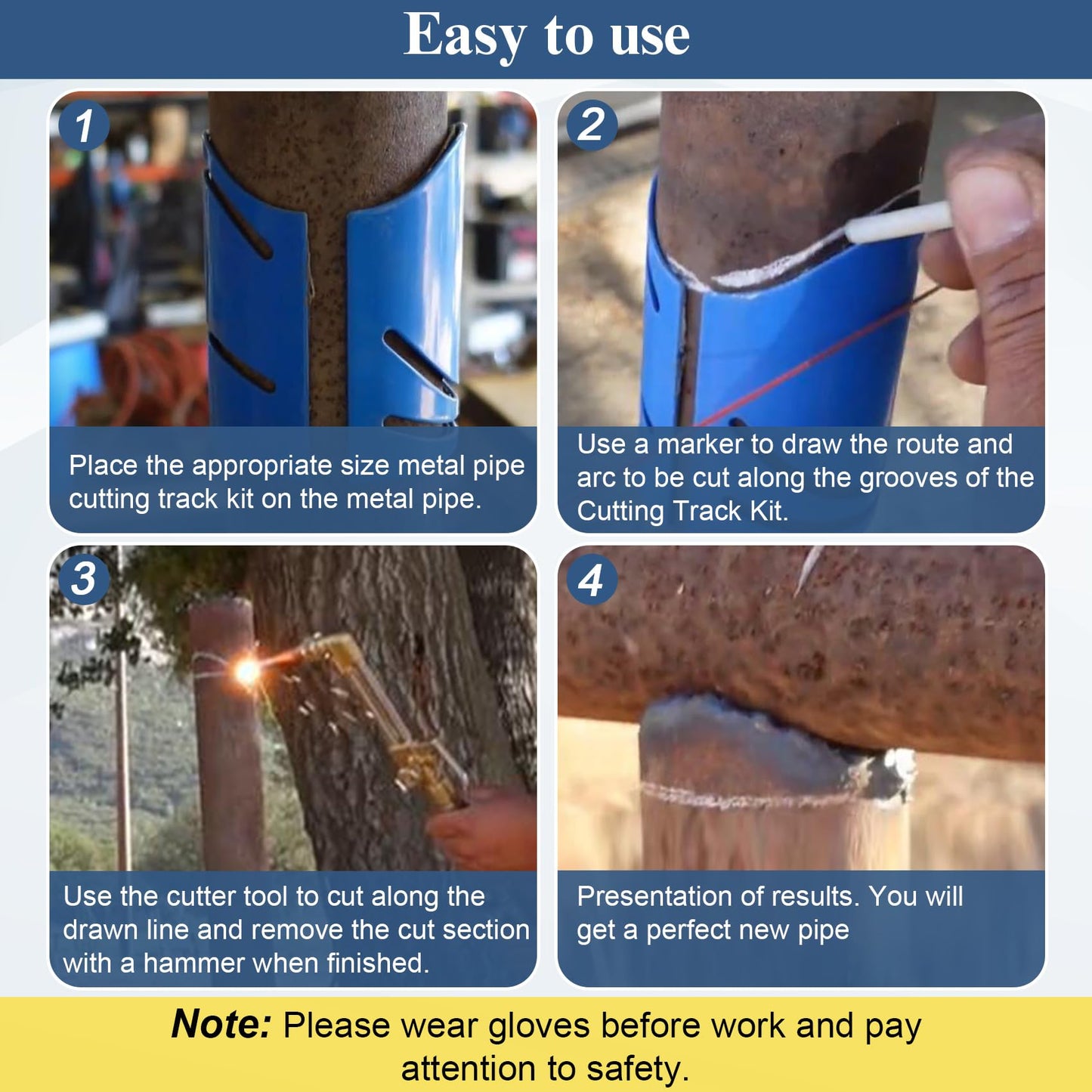 Drkerr 6Piece Magnetic Metal Pipe Cutting Guide Kit - (Includes Sizes: 1-5/8" 1-7/8" 2-3/8" 2-7/8" 3-1/2" 4-1/2"), Guides Cuts at 45°, 90°, 22.5° and Saddle Cut, Pipe Marking Tool, Steel