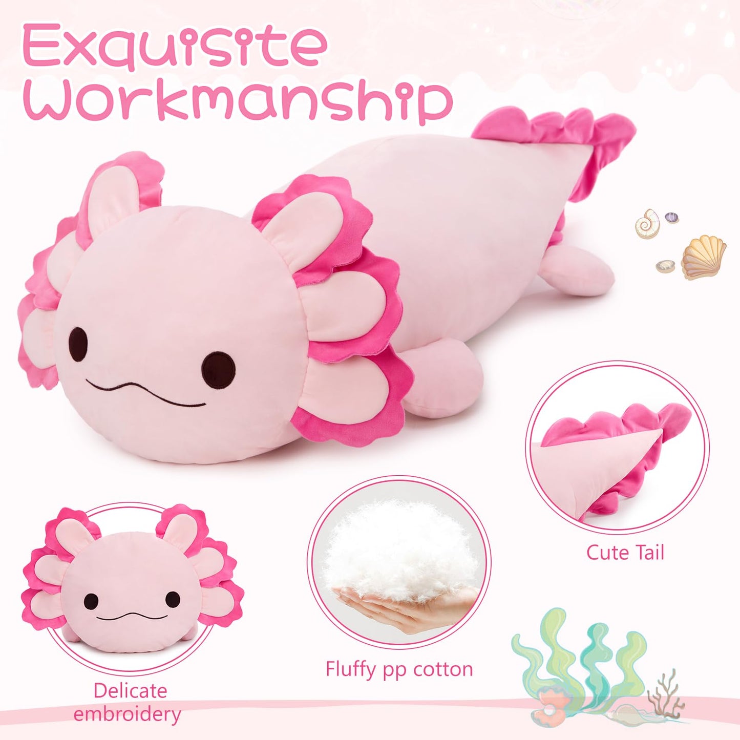 MaoGoLan Giant Axolotl Stuffed Animal, Ultra Soft 47 Inch Pink Salamander Body Pillow Plush, 4 Feet Jumbo Plushie Gift for Kids, Axolotl Lovers, Home Decor