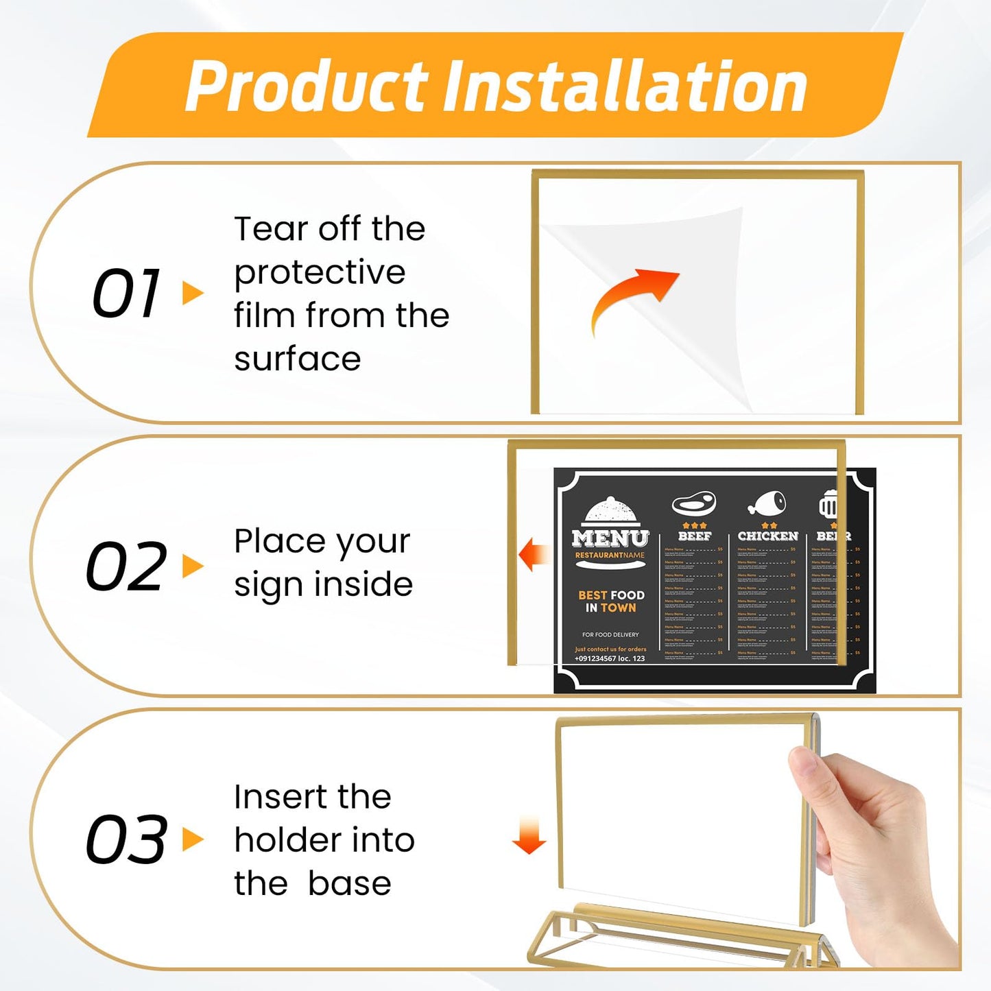 Smarpau 4x6 Acrylic Sign Holder with Gold Frames，16 Pack Wedding Table Number Holders，Double Sided Table Menu Acrylic Sign，Horizontal Picture Frame，Restaurant Sign，Photos Display，Paper Display Stand