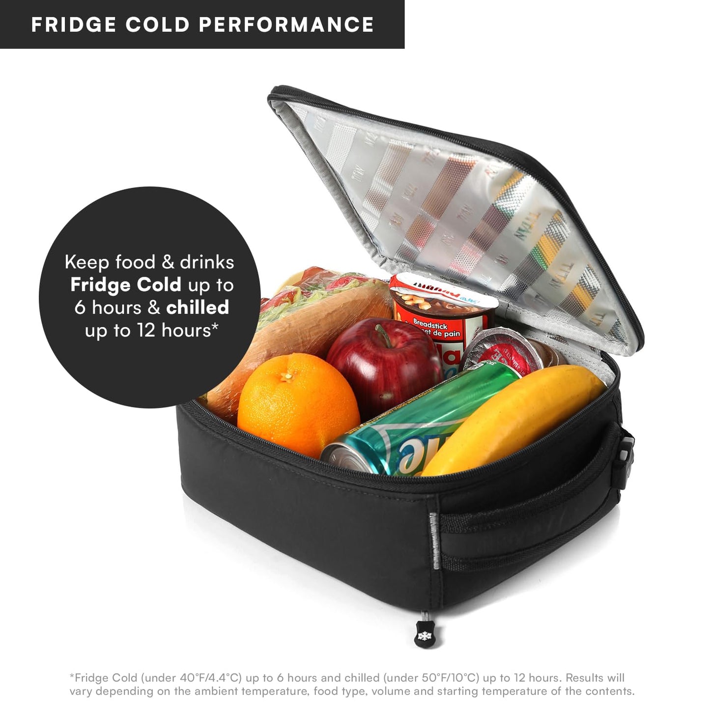 Titan by Arctic Zone Fridge Cold Lunch Box with 2 Gel Ice Packs, Small Insulated Cooler Bag with Leak Proof Lining for School and Work, Black Ice