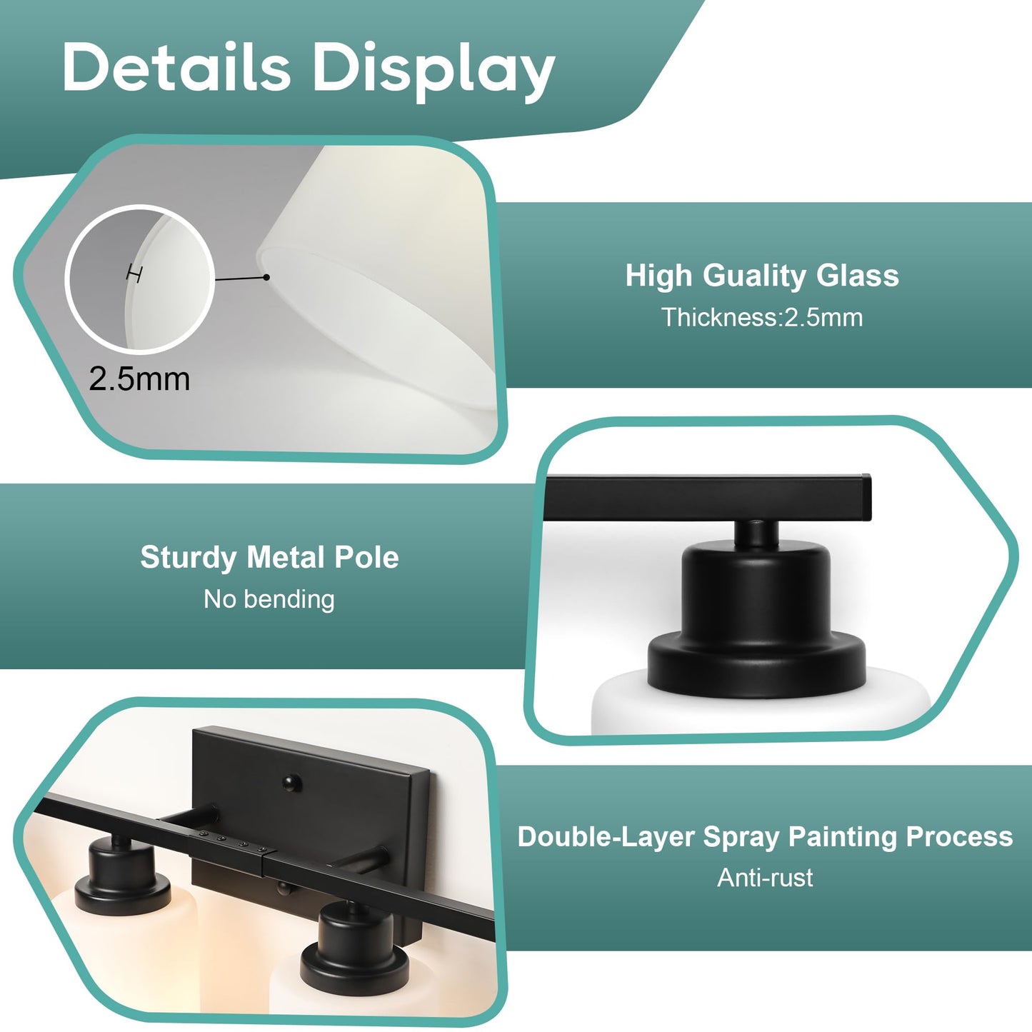 Ascher Bathroom Light Fixtures, 4-Light Vanity Light Over Mirror, Matte Black Wall Sconces with Milky White Frosted Glass Shades, Wall Lamp for Living Room Bedroom, E26 Base(Bulbs Not Included)