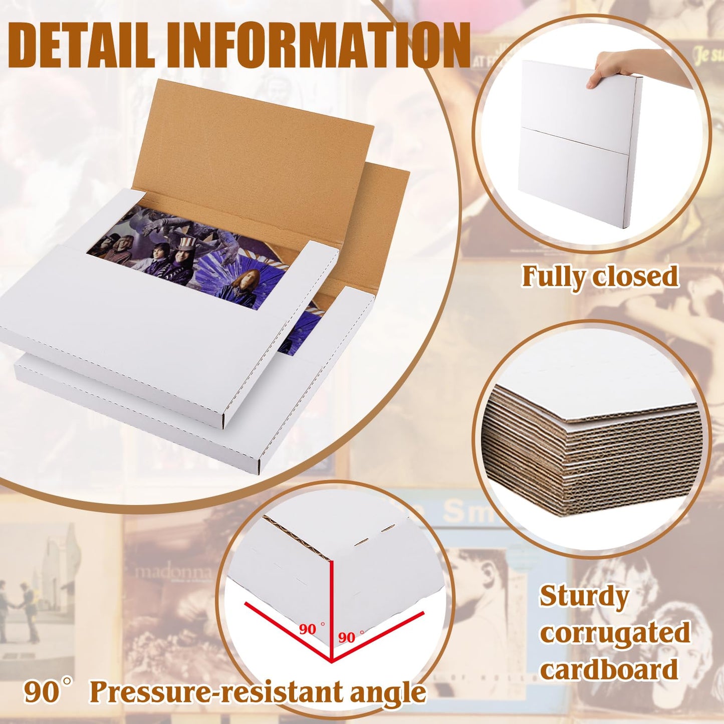 Tinlade 50 Pack Vinyl Record Shipping Boxes 12.5" x 12.5" x 1" White Vinyl Records LP Mailers Fold Cardboard Album Mailing Box Multi Depth Album Bag for Packaging Moving Storage