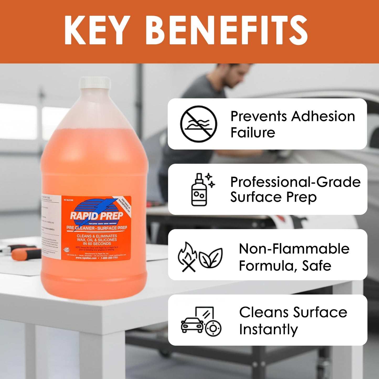 Rapid Tac Rapid Prep Surface Cleaner 128 oz | Safe Water Based solution Removes Wax, Grease, Oil & Silicone Non-Flammable for Pre-Cleaning Paint,Metals, Sign Materials & Glass Before Vinyl Application