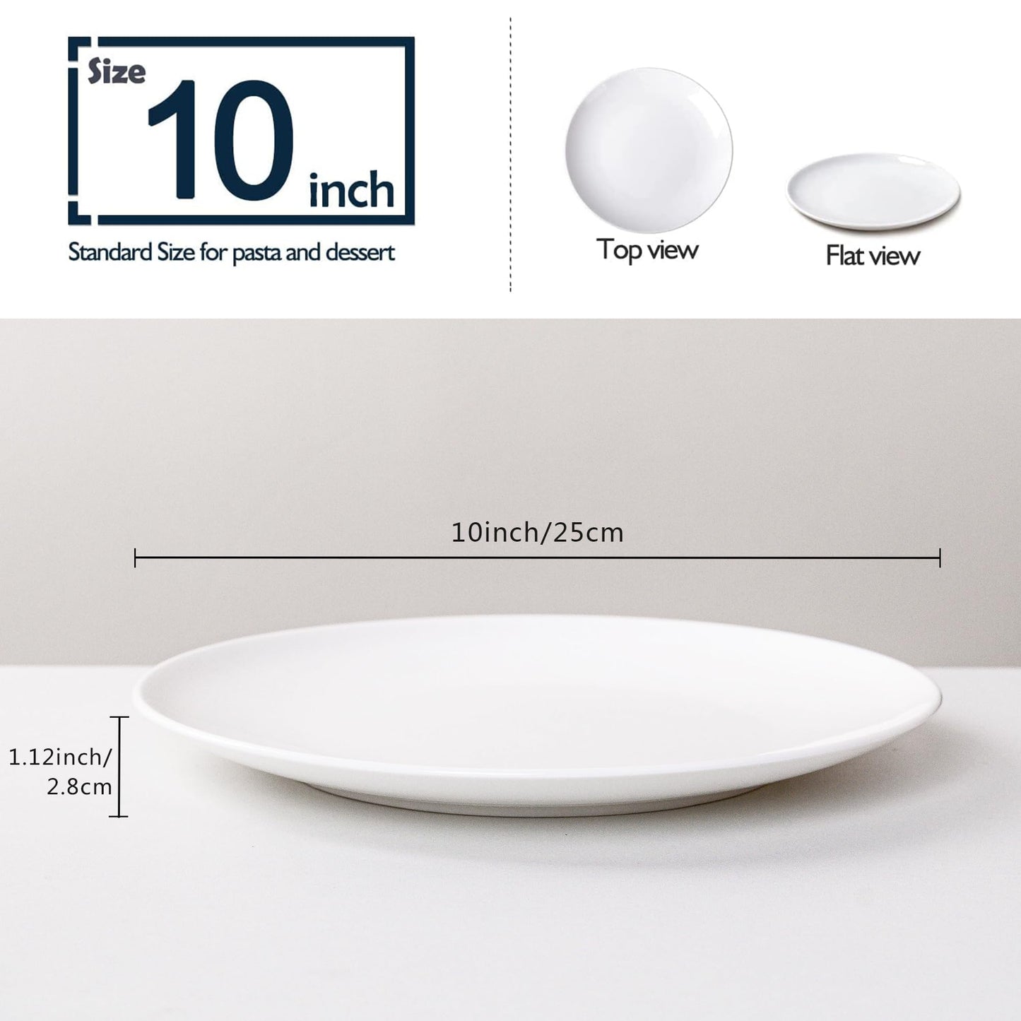 YALONG White Dinner Plates Set of 6, 10 Inch Ceramic Plates – White Porcelain Dinner Plates for Kitchen, Serving & Everyday Use, Microwave & Dishwasher Safe, 25.4Cm