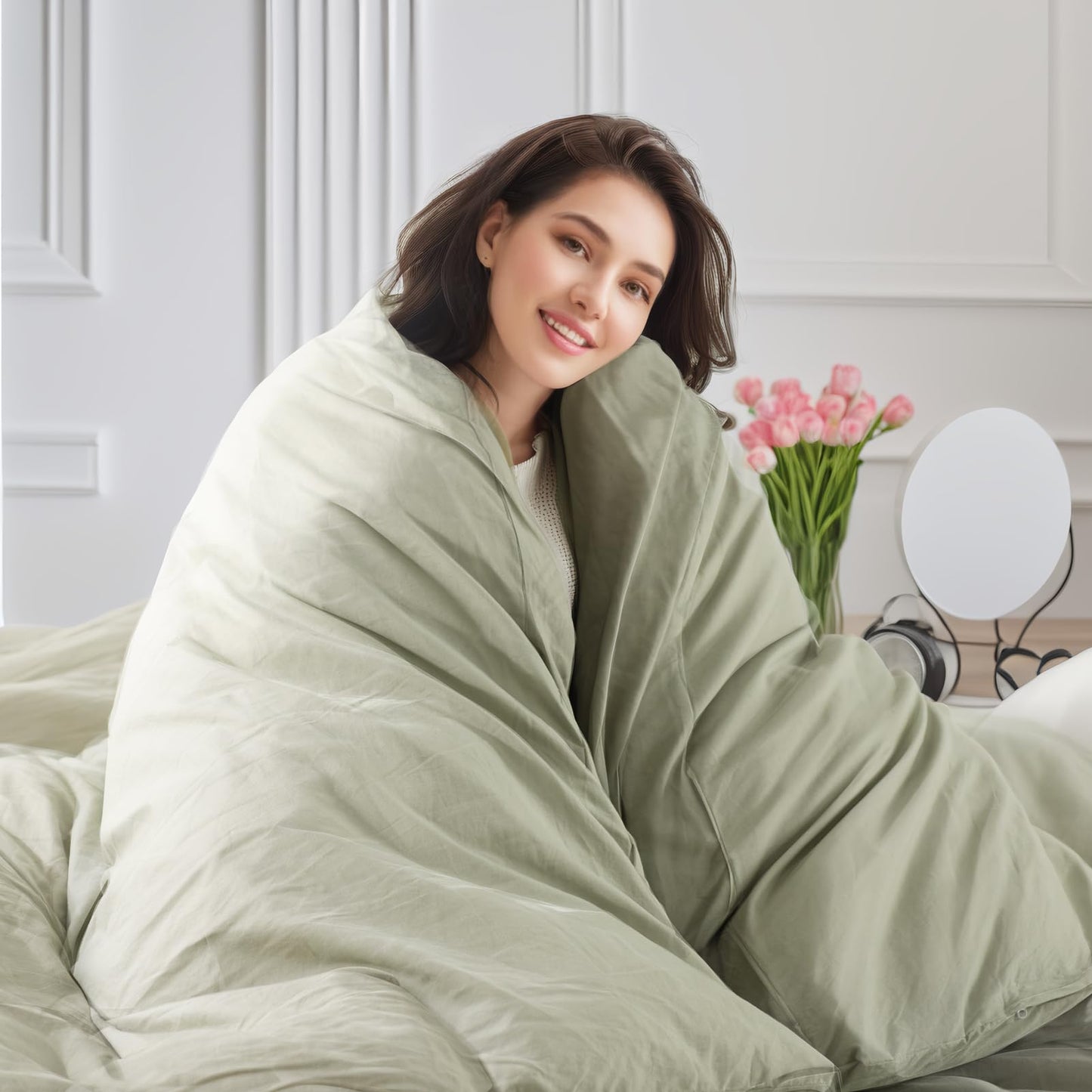 NEXHOME PRO Queen Duvet Cover Set – 100% Certified Organic Cotton with Washed Feel & Linen-Like Texture, Comfortable & Breathable, Home Bedding Set Sage Green (No Comforter)
