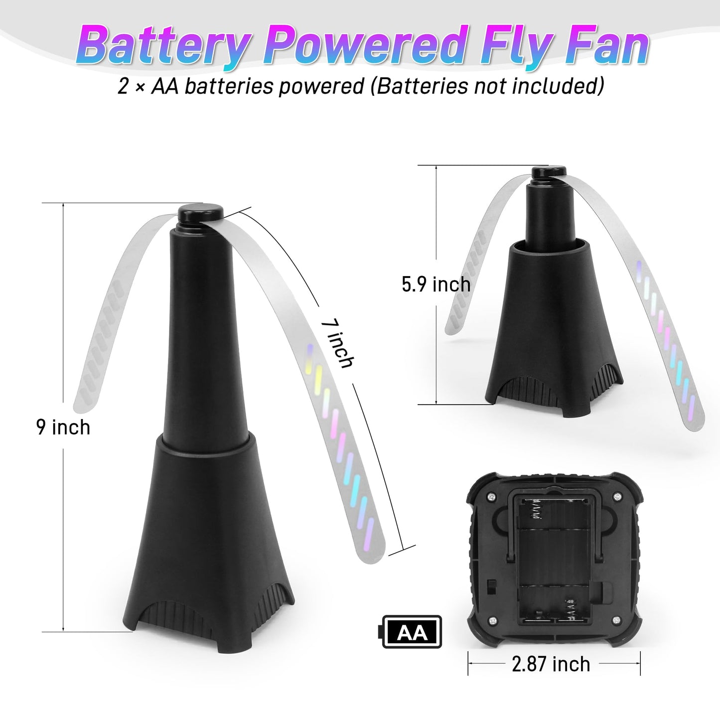 LETKEYS 6 Packs Food Fans for Tables, AA Battery Powered, Portable Table Fans with Holographic Blades and Hook, Table Food Spinner Quiet for Picnic Home Party BBQ, Black