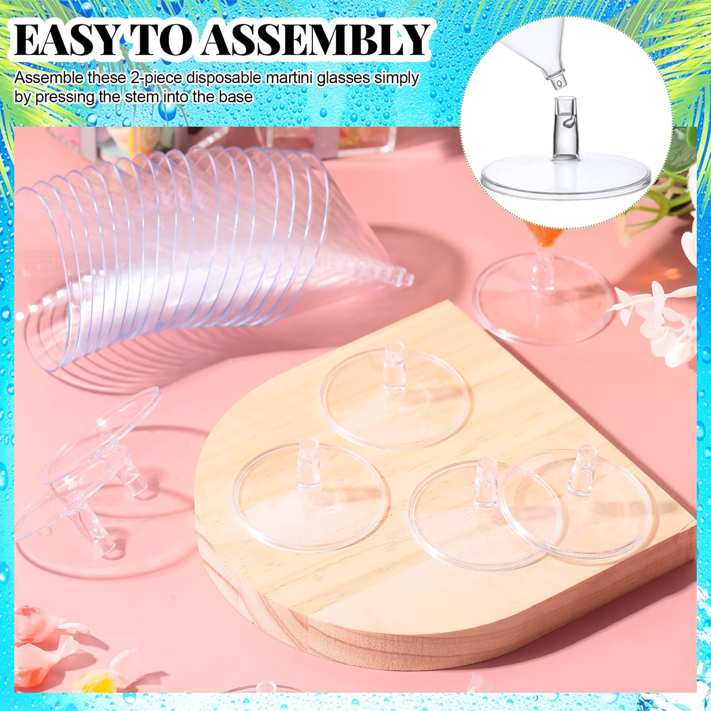 Rtteri 250 Pcs Mini Martini Glasses Plastic 2 Oz Disposable Martini Cups Clear for Weddings Party Wine Cocktails Drinks Desserts(Regular Style)