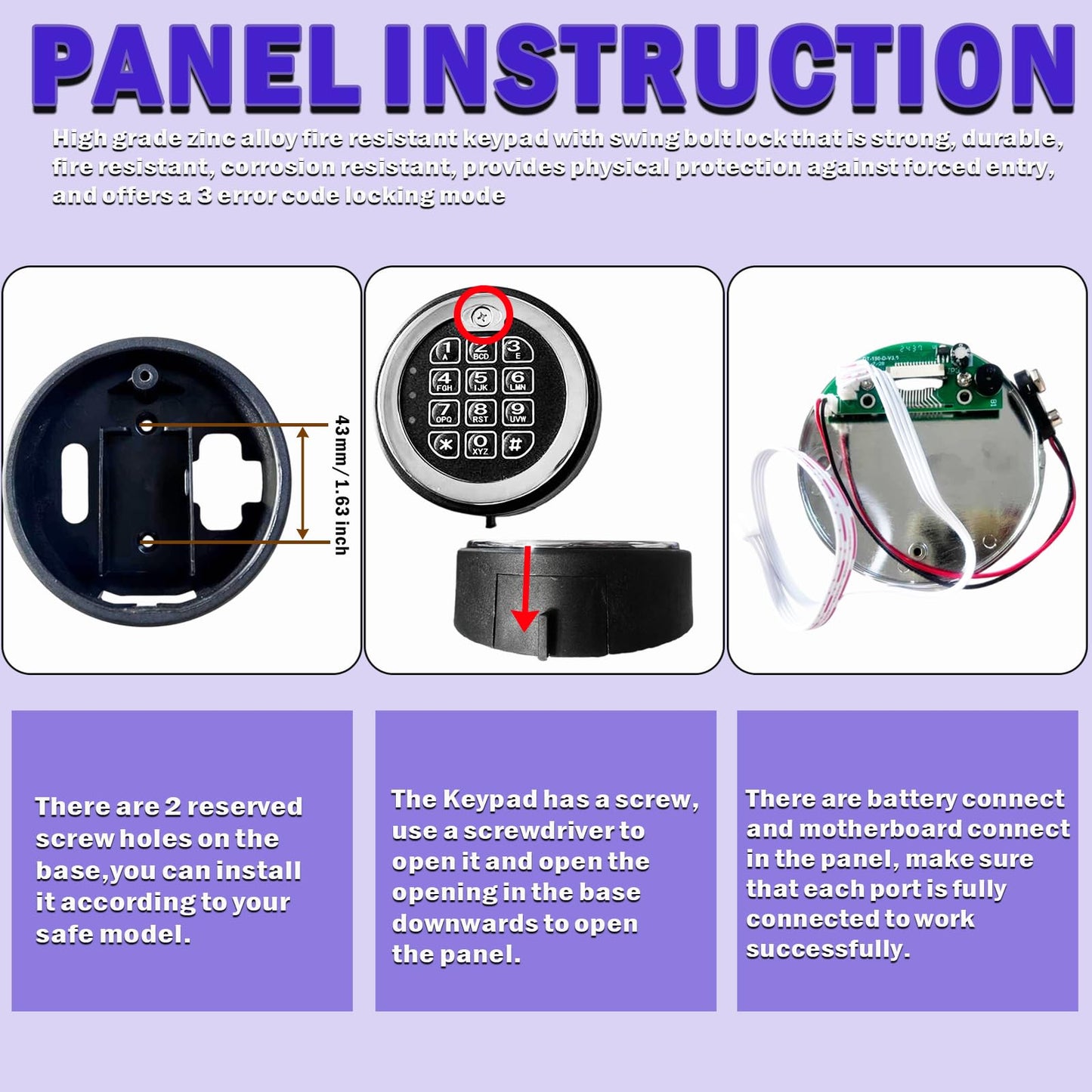 Fireproof Gun Safe Lock Replacement with Swing Bolt Lock, 5 User Code and 1 Master Code Chrome Electronic Digital Keypad Electronic Safe Lock for Safe Box Lock