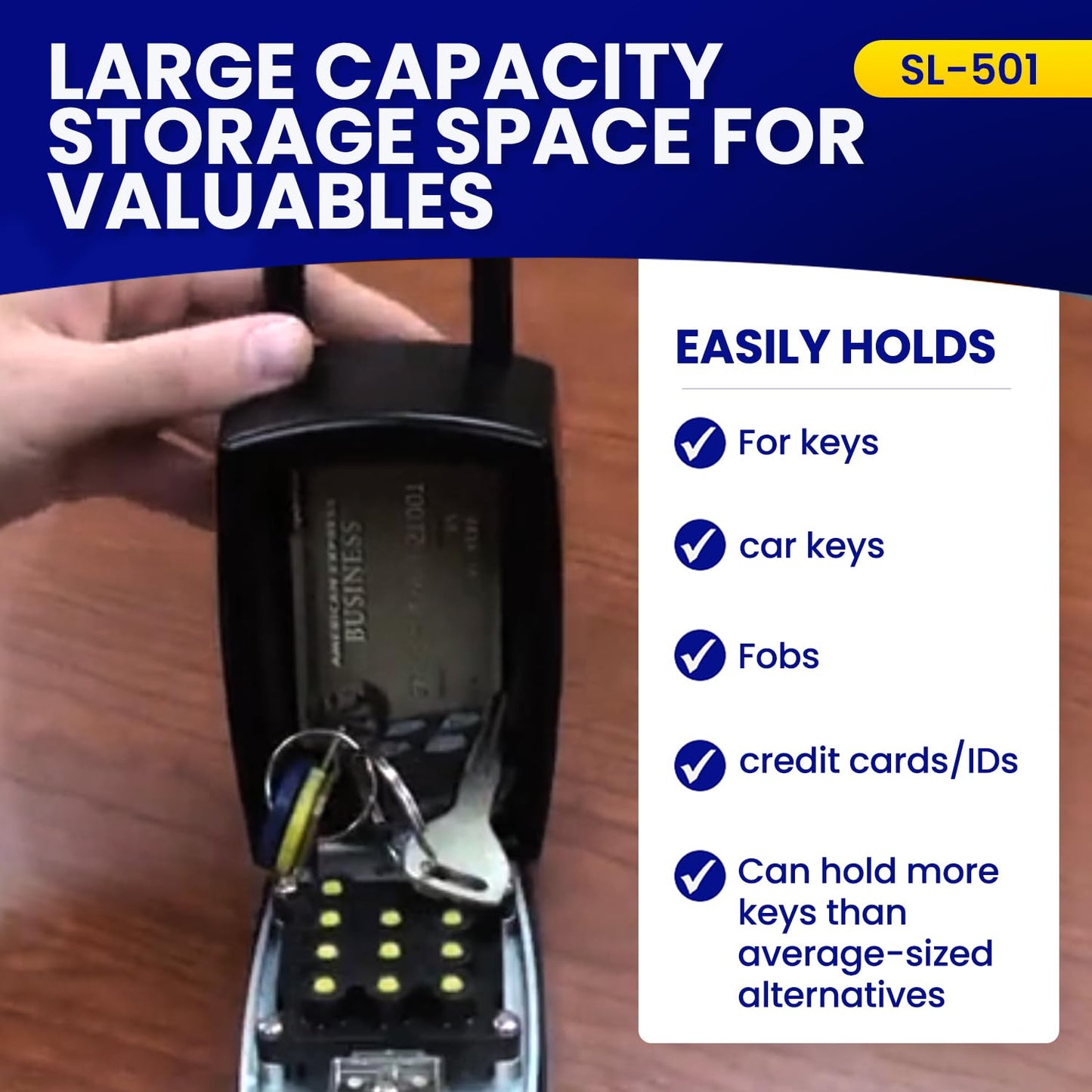 KeyGuard SL-501 Punch Button Lock Box | Portable Shackle LockBox For Outside - Fits House Keys, Car Keys, Fobs, & More | Keypad Safe Box, Digital Push Button Combination Lock | Black Finish