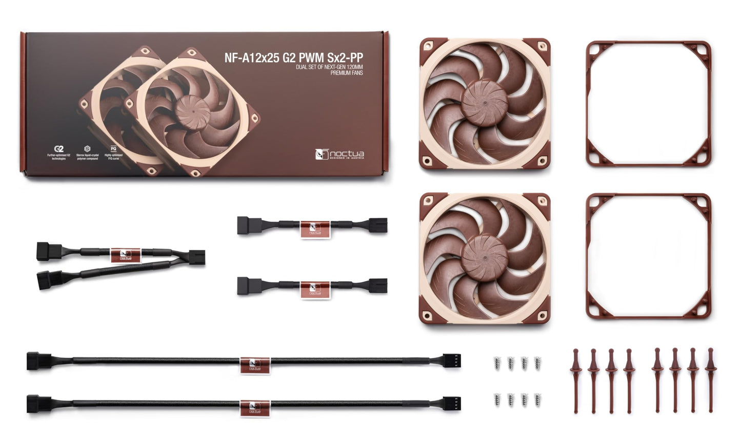Noctua NF-A12x25 G2 PWM Sx2-PP, Dual Fan Set for Push-Pull and Side-by-Side Applications (Brown)