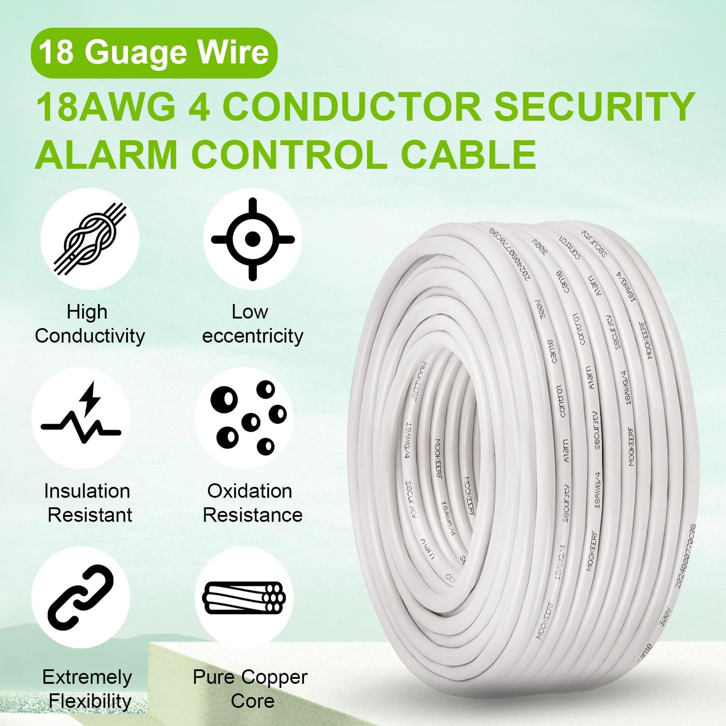MOOKEERF 18/4 Alarm Wire Shielded Wire 100FT 18 AWG 4 Conductor Stranded Shielded Plenum Cable White CL3P Jacket for Security/Alarm/Access Control/Sound-18AWG 4 Conductors Wire