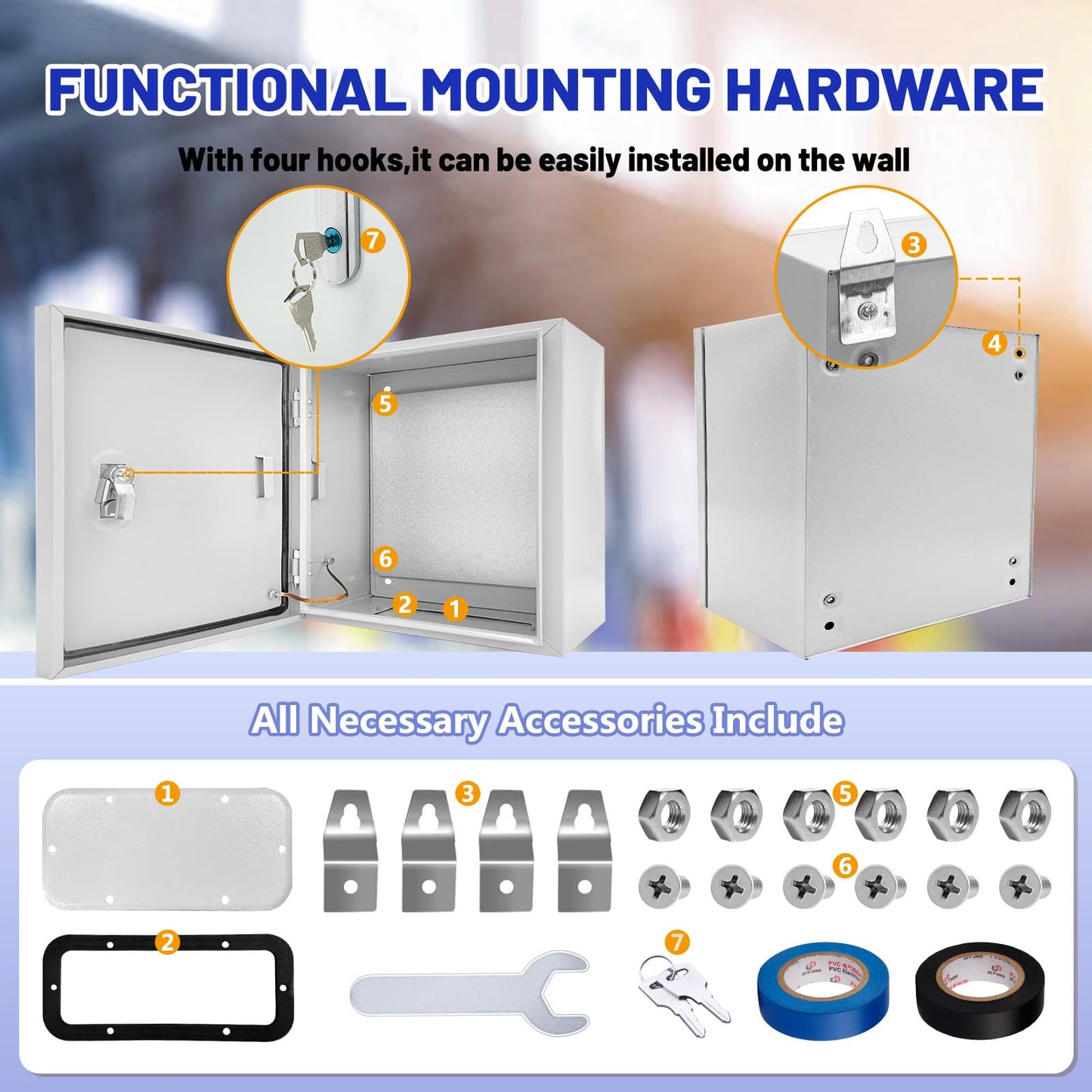 CXCESNS Outdoor Electrical Box 12 x 12 x 8''D NEMA 4X Enclosure Steel Box, Waterproof & Dustproof Outdoor/Indoor Lockable Electrical Junction Box, with Mounting Plate