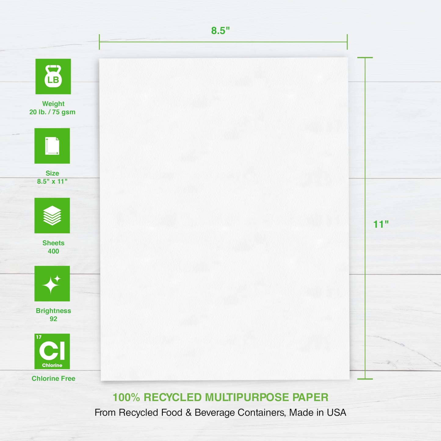 PrintWorks 100% Recycled Printer Paper 8.5" x 11" White - 20 lb Copy & Multipurpose Computer Paper - 6 Packs, 2400 Sheets - Made in the USA - 92 Bright - Printer & Copier Compatible (00018C)