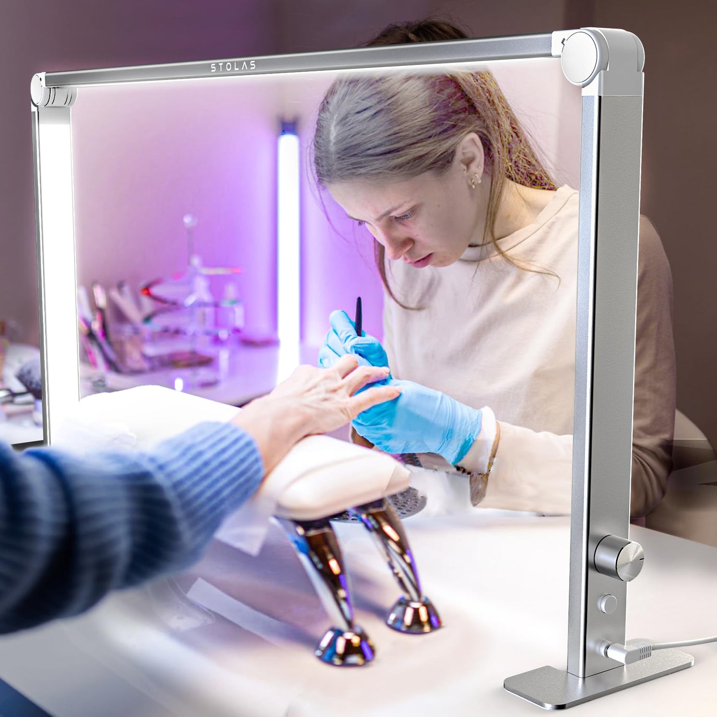 STOLAS Nail Tech Lamp for Desk, 15inch Height, 3 Modes 4000K-6000K Dimmable LED Manicure Lamp, Desk Light for Nail Tech, Lash Eyelash Extension, Tattoo, Eyebrows