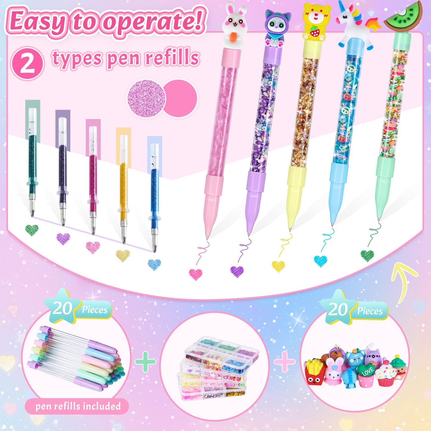 Subao 73+ DIY Glitter Gel Pens Making Kit,Pen Creator Studio,Make Your Own 20 Sparkly Colorful Pens,Creative Arts and Crafts for Kids,Birthday Christmas Gifts for Girls 5 6 7 8 9 10 11 12 Years Old