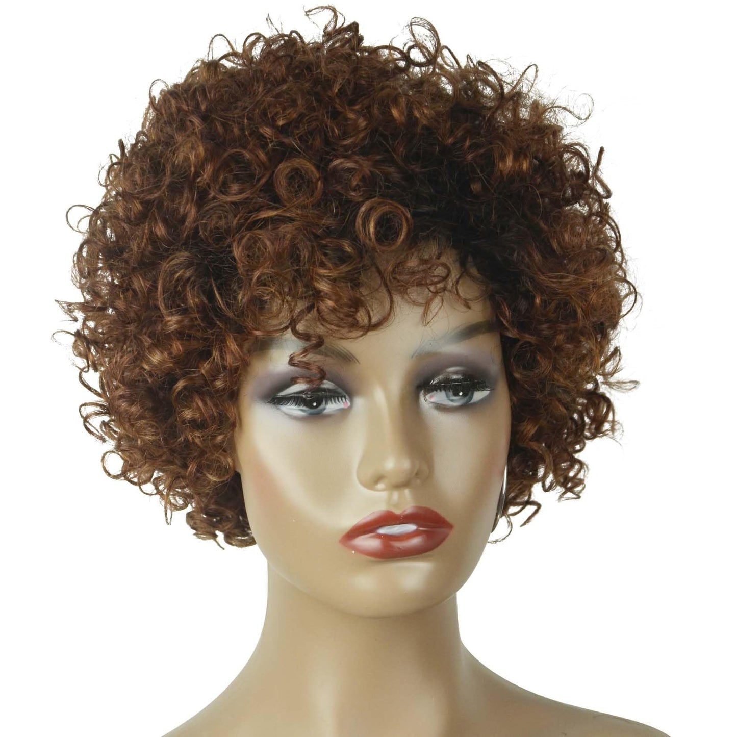 Short Human Hair Wig for Women of Color - Black to Ombre Brown Curls with Bangs - Non-Slip & Easy to Wear