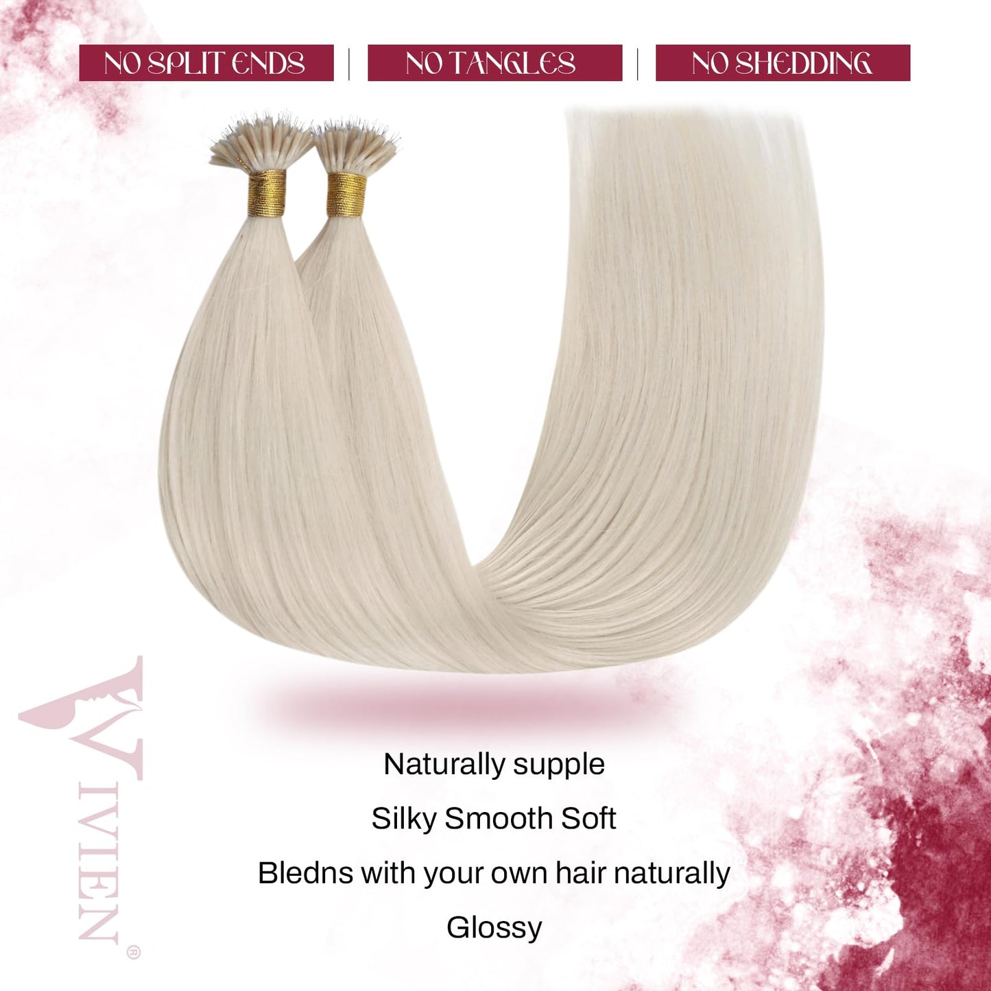Vivien 20 Inch Nano Bead Hair Extensions Human Hair Nano Link Hair Extensions Real Human hair Platinum Blonde Invisible Straight Blonde Human Hair 50G/50S