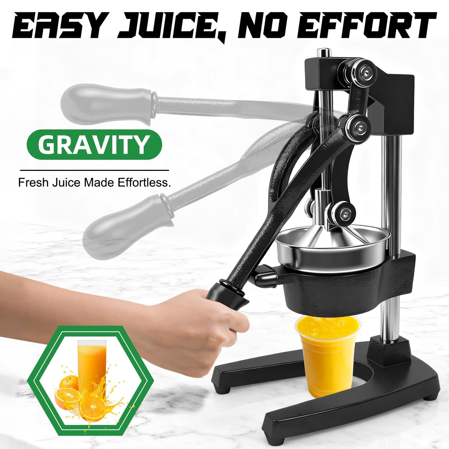 Hand Press Juicer Machine, Commercial Heavy Duty Cast Iron manual Press, for Orange Juice Lime Lemon Pomegranate, Easy to Use & Clean
