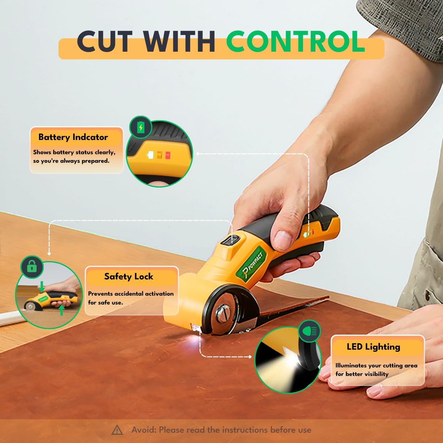 Powpact® High Speed Cardboard Cutter, Cordless Electric Scissors for Cardboard Fabric Carpet, Automatic Electric Box Cutter with Safety Lock - Rechargeable Battery, Heavy Duty Power, Rotary Cutting