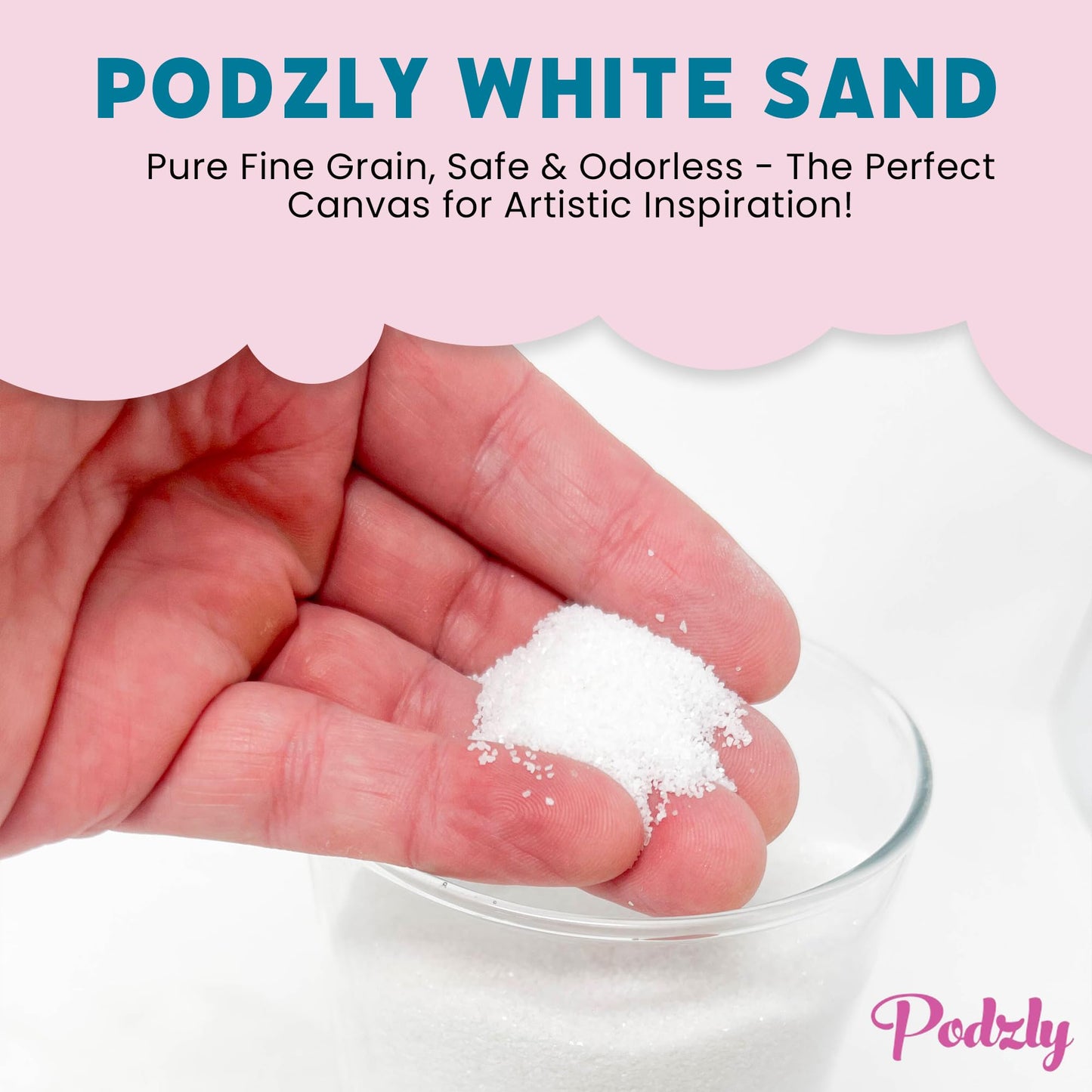 Podzly Decorative Bulk Craft Sand – 5 lb White Fine Grain Sand for Crafts, Vases, Centerpieces, Wedding Décor, Party Displays, Classroom Activities & DIY Projects – for Kids and Adults
