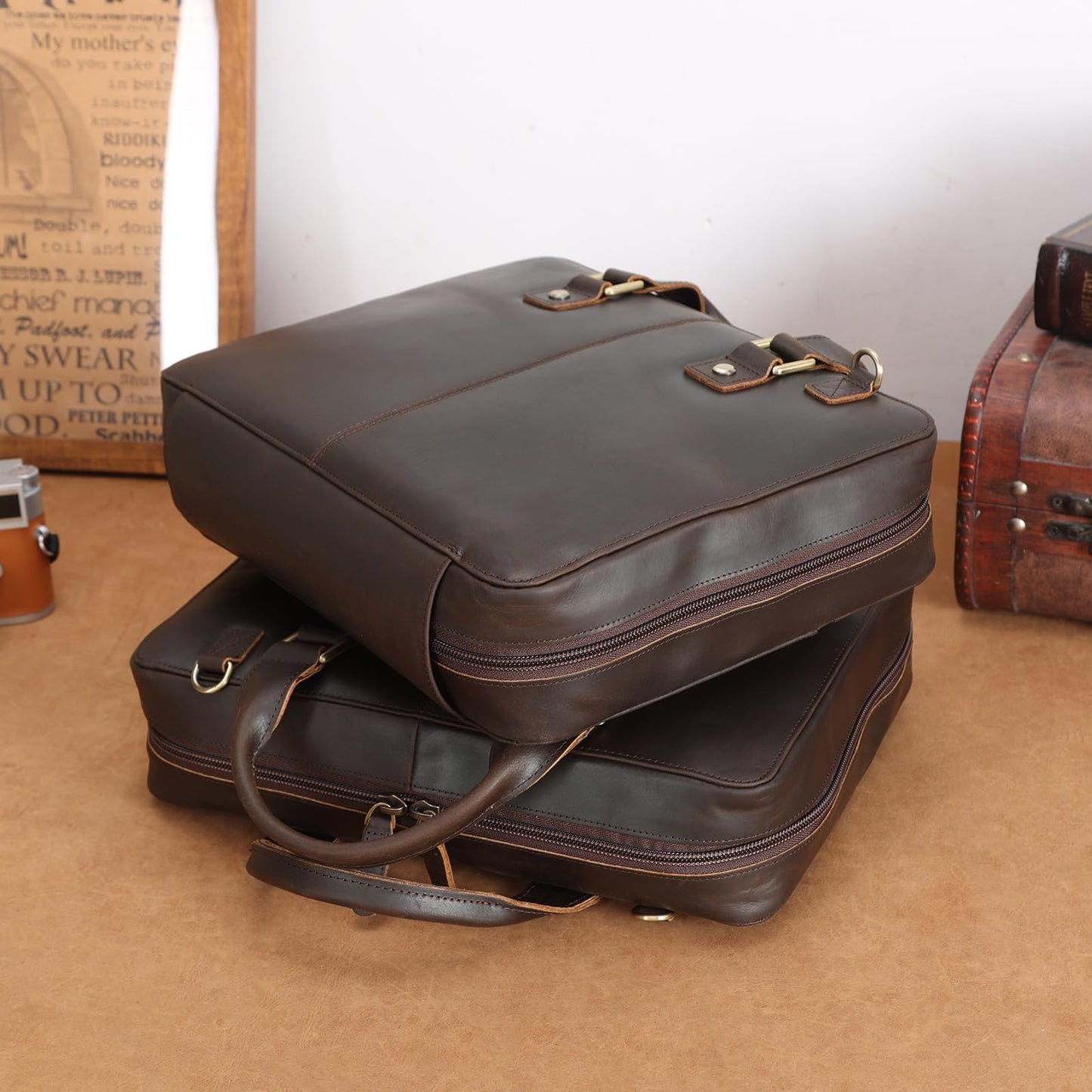 Polare Full Grain Leather Bible Cover Carrying Book Case Large Church Bag Crossbody Bible Protective Book Holder Folder Organizer Portfolio for Men
