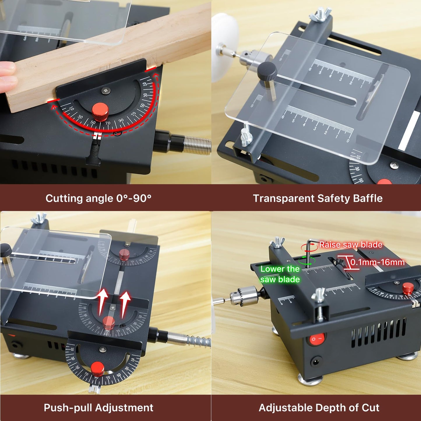 YSJWAER Mini Small Multi-Functional Table-Saw - Portable Crafts Table Saw Speed Angle Cutting Depth Adjustable Cutting Sanding Engraving for Wood Acrylic PCB Plastic