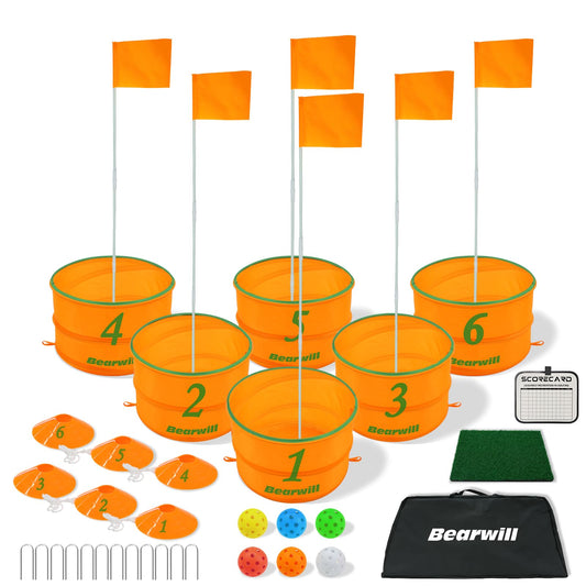Bearwill Golf Bucket Game for Family, Adults and Kids Portable 6 Hole Golf Course with Balls and Flag, Outdoor Indoor Golf Yard Game for Park, Beach, Lawn, Camping