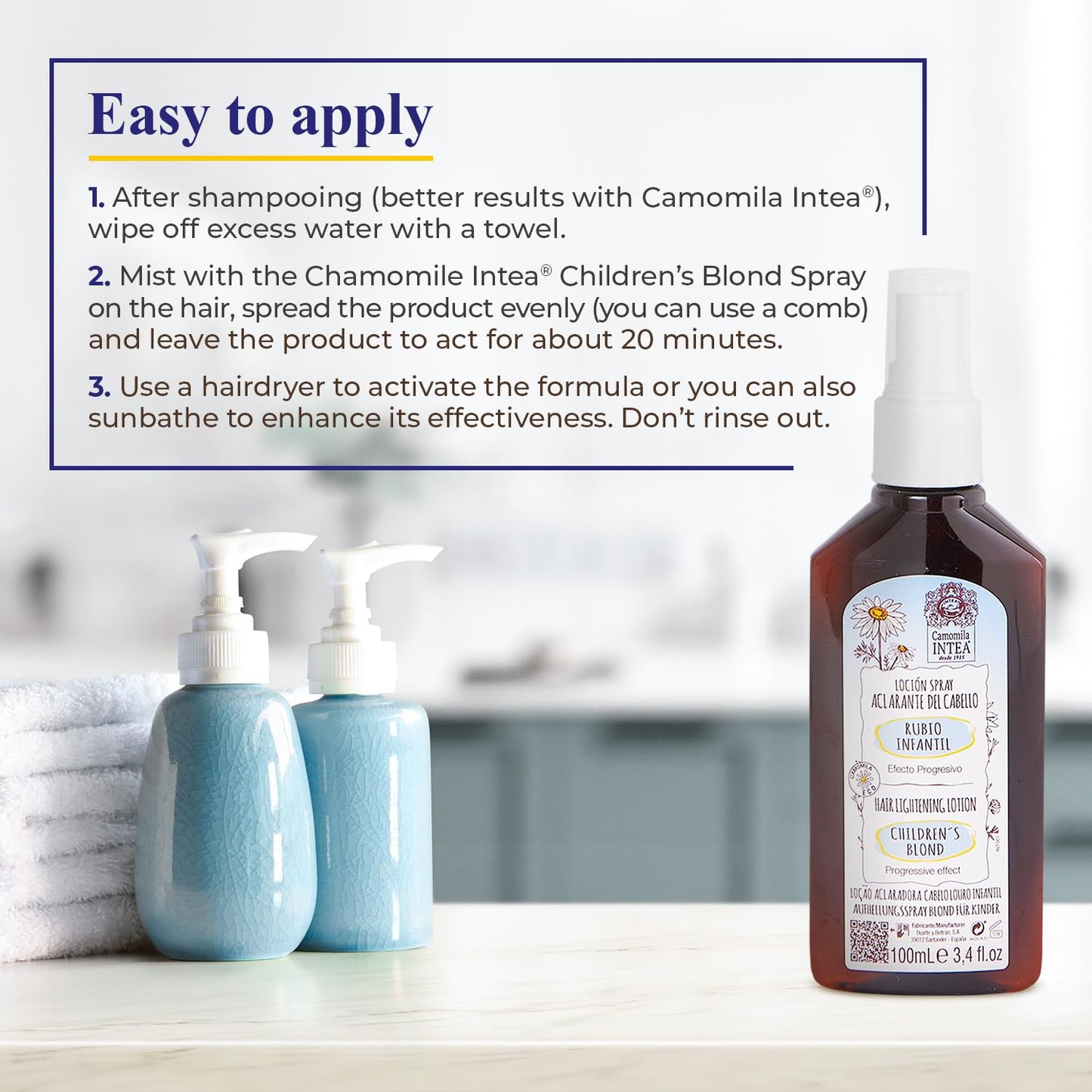 Camomila Intea Hair Lightener For Kids– Premium Sun Lightening Spray for Hair – Chamomile Hair Lightener Spray for Naturally Lighten Hair – No Bleach/Ammonia – Child-Friendly Formula - 3.4 Oz