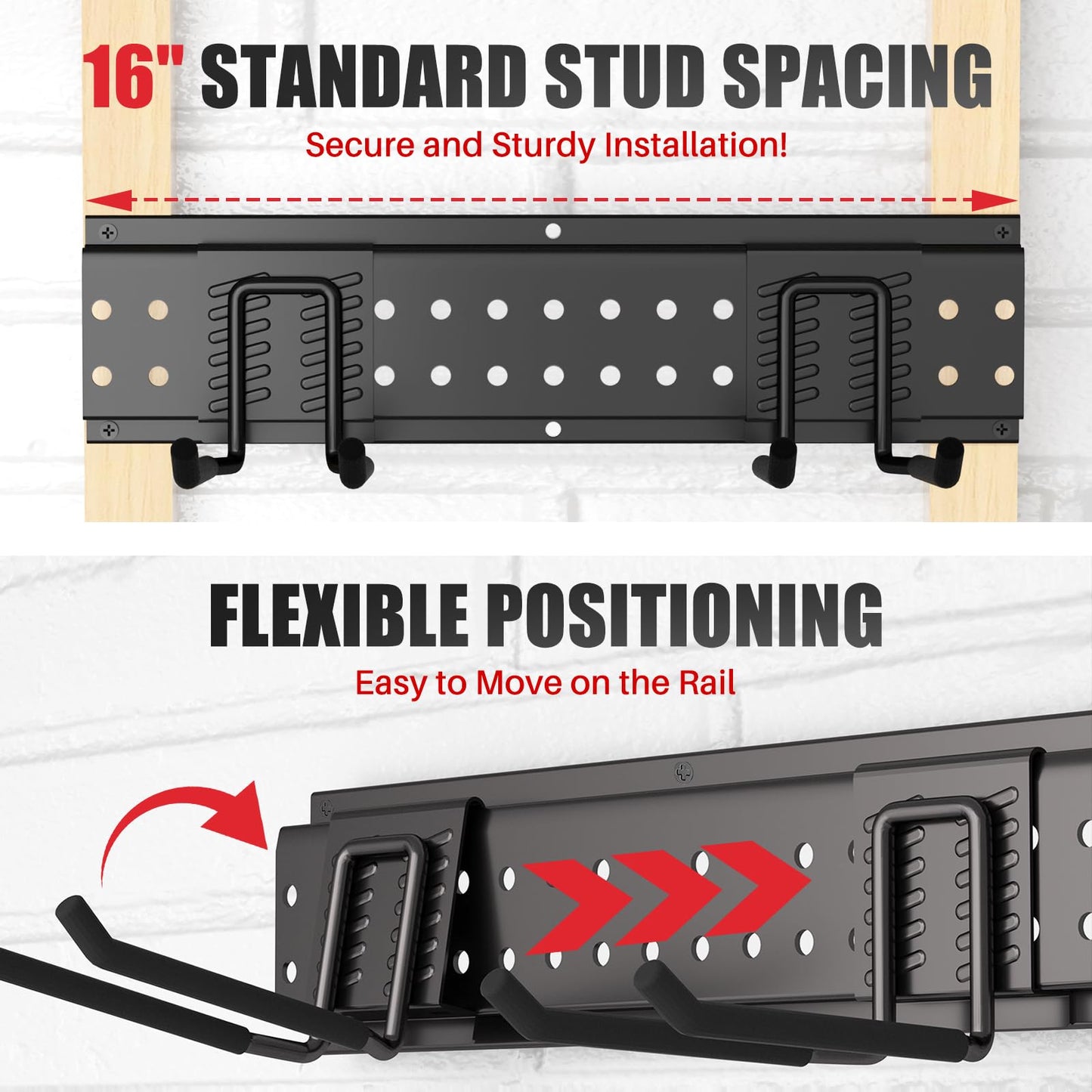 ZICANYCO Garage Tool Organizer Wall Mount 66 inches with 13 Adjustable Heavy-Duty Hooks, Garage Organization, Garden Tool Storage Rack, Yard, and Shed, Holds Up to 520 lbs