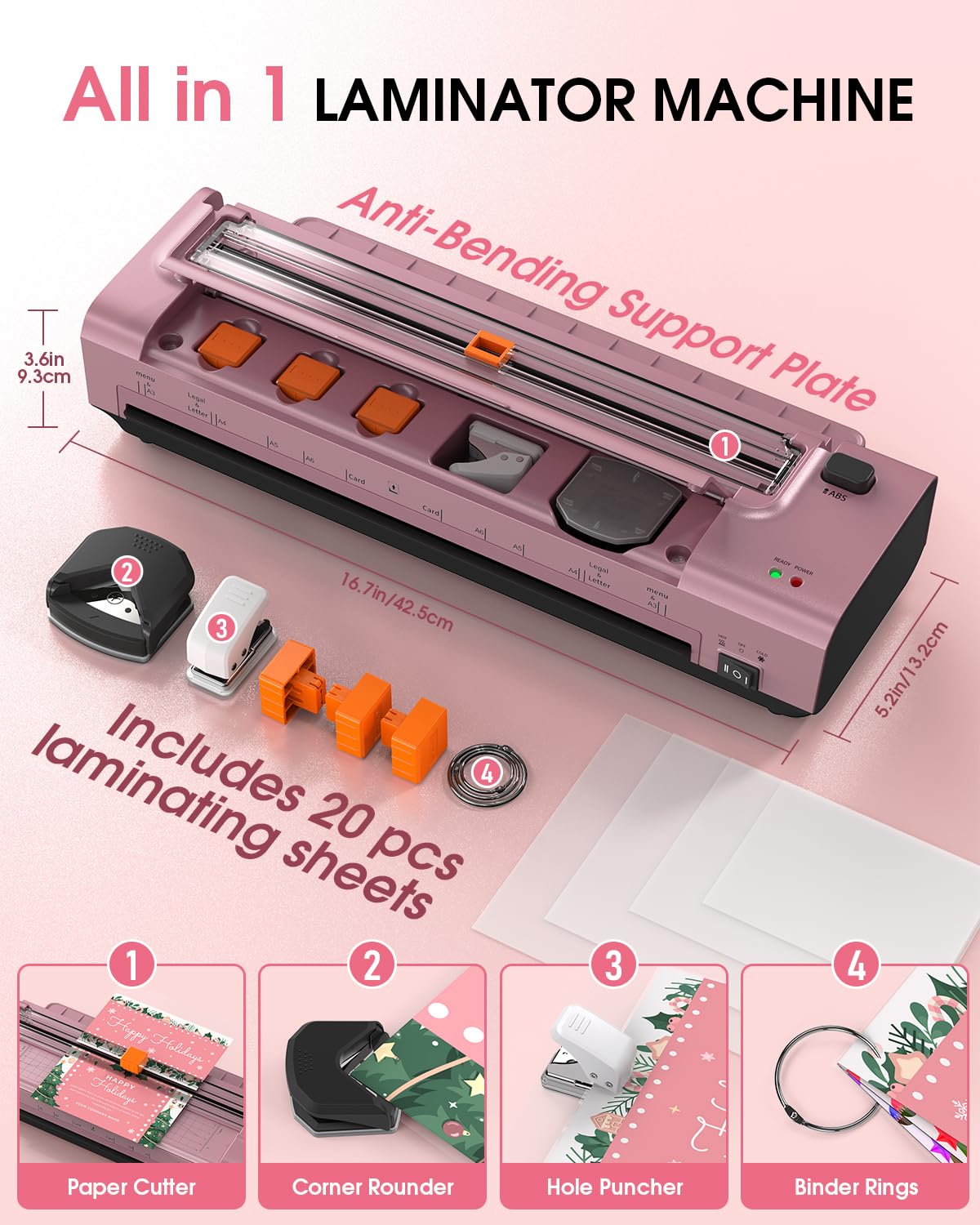 OidoZac 13 Inch Laminator Machine, A3 Personal Laminator Kit for Teachers with 20 Laminating Sheets, Hot Cold Thermal Lamination 11x17 with Anti-Bend Plate, ABS Anti-Jam & 20dB Quiet for Office School