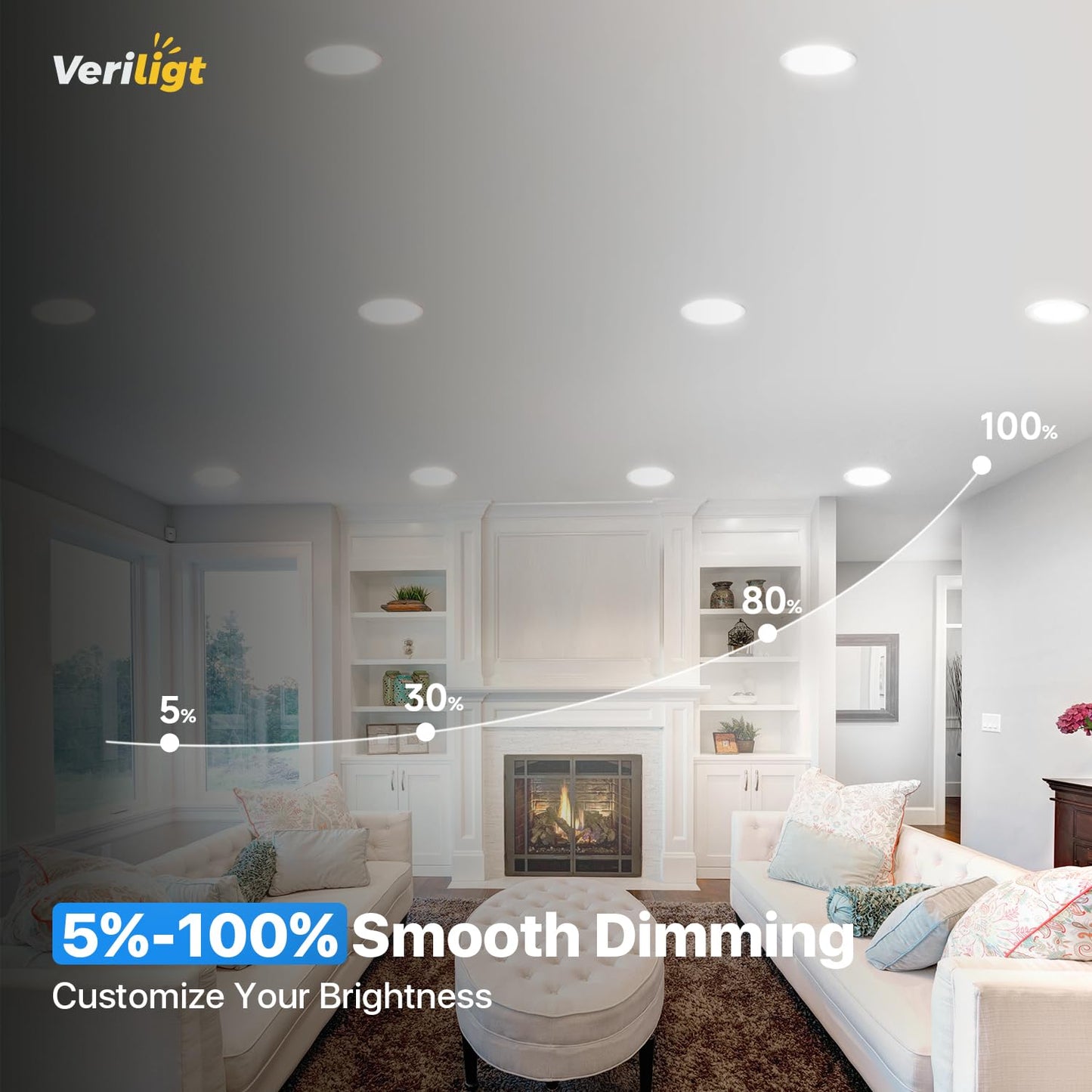 Veriligt 12 Pack 6 Inch 5CCT LED Recessed Light, Silm Canless Recessed Lighting, Dimmable, Damp Rated, 2700K-5000K Selectable, Wafer Ceiling Downlight with Junction Box, 1200LM, 12W 120V, ETL&FCC