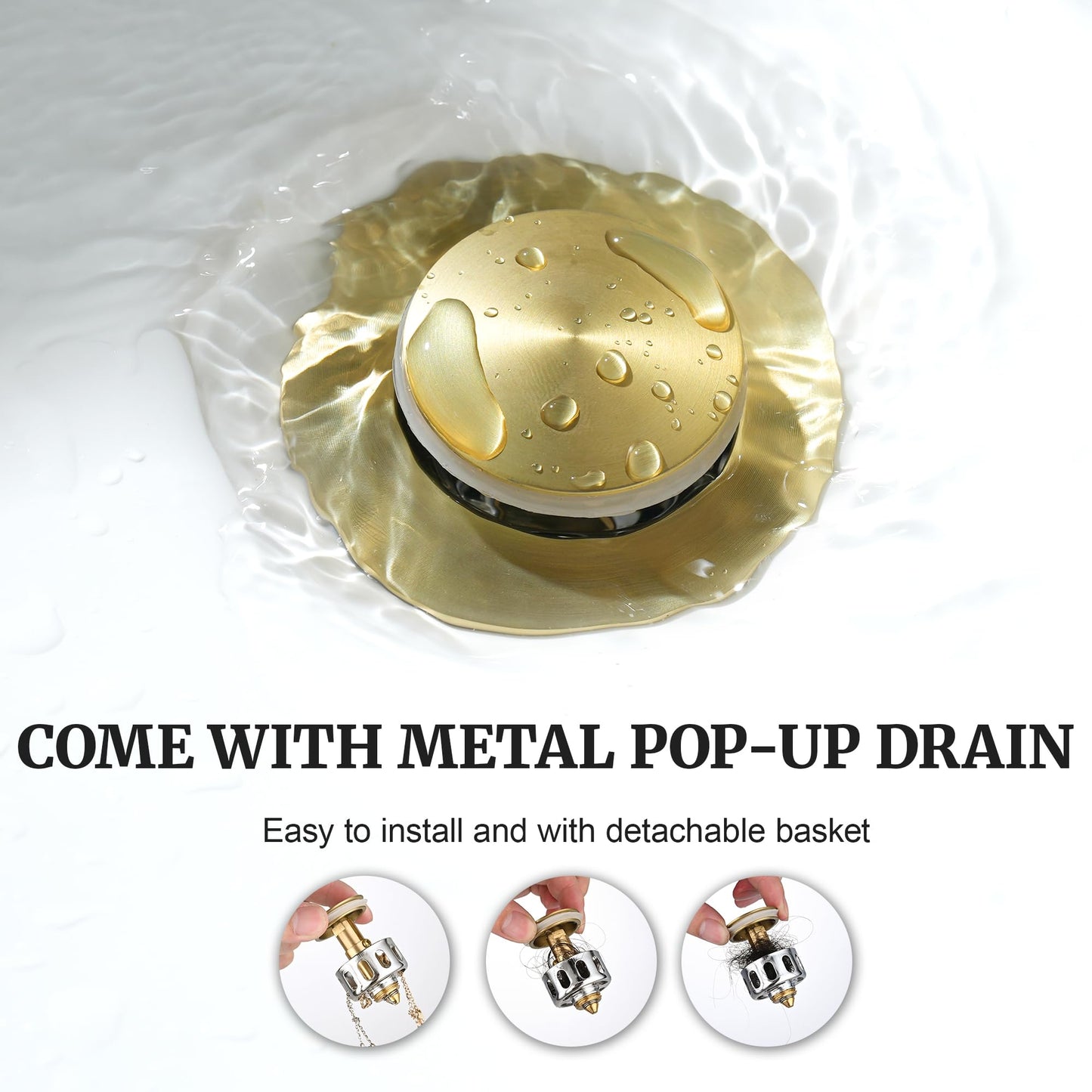 Ultimate Unicorn 8 inch Bathroom Faucet Brushed Gold, Waterfall Bathroom Sink Faucet with Metal Pop-up Sink Drain Stopper and 2 Supply Hoses,2 Handle Widespread Faucet for Vanity Sink 3 Holes