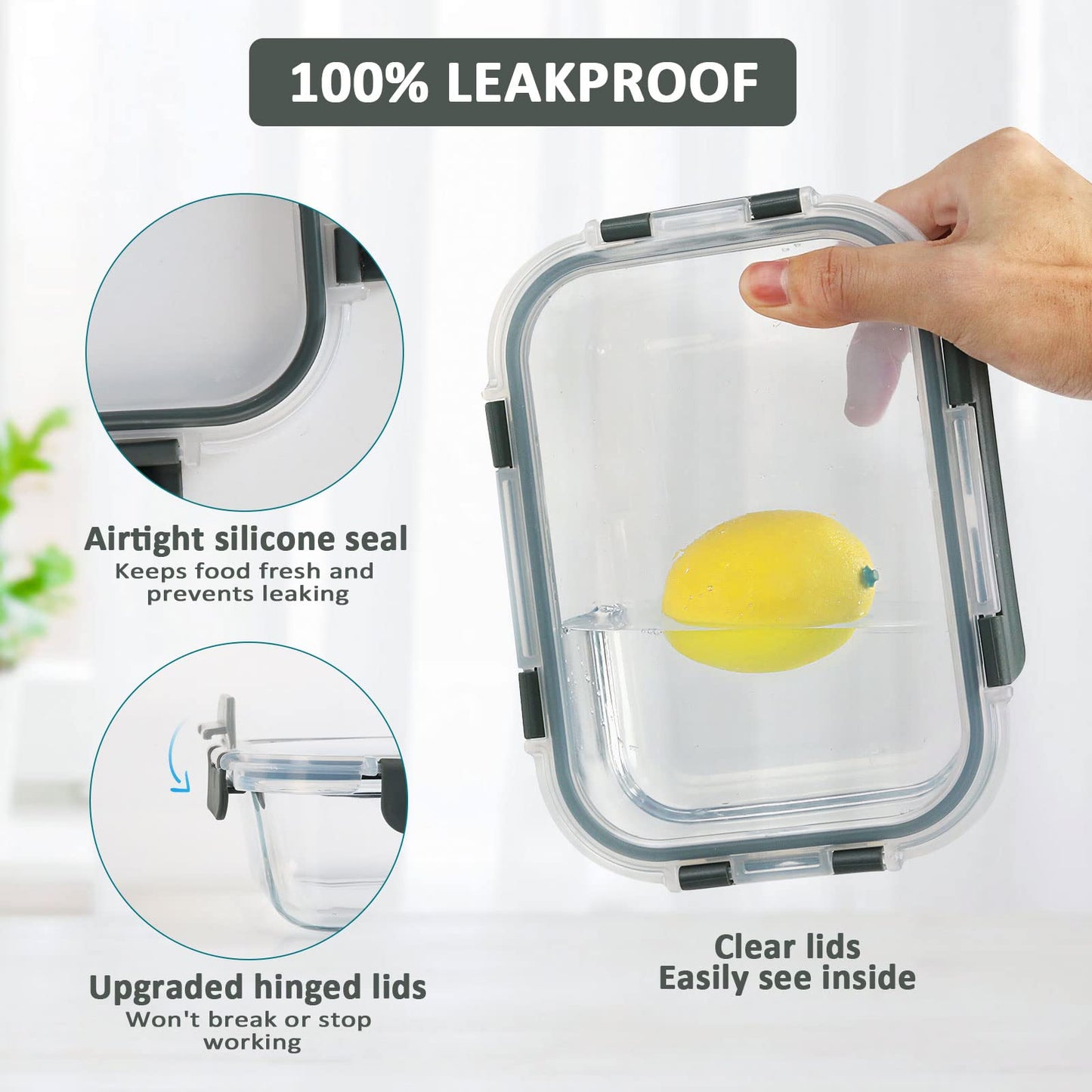 M MCIRCO 67.4oz(8.3 cup), 33.8oz(4.2 cup)& 18.6oz(2.1 cup) Extra Large Glass Food Storage Containers Set with Lids, 6 Pack Airtight Glass Storage Container for Microwave,Oven,Freezer Dishwasher
